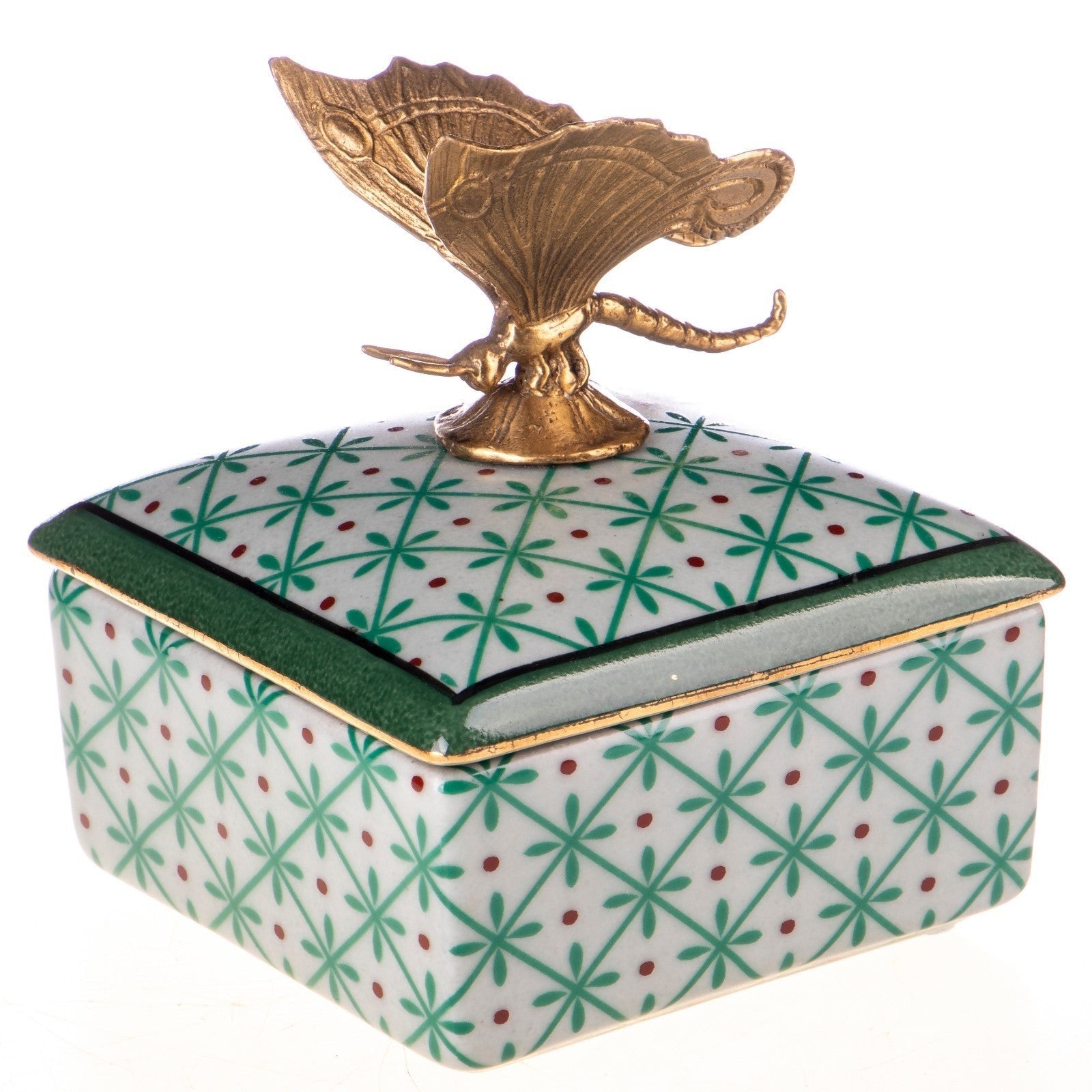 Decorative Porcelain Box with Butterfly Lid | Animal Sculptures