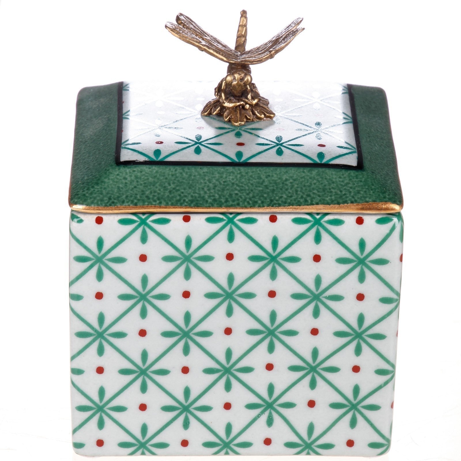 Decorative Porcelain Box with Dragonfly Finial | Curios & Collectibles