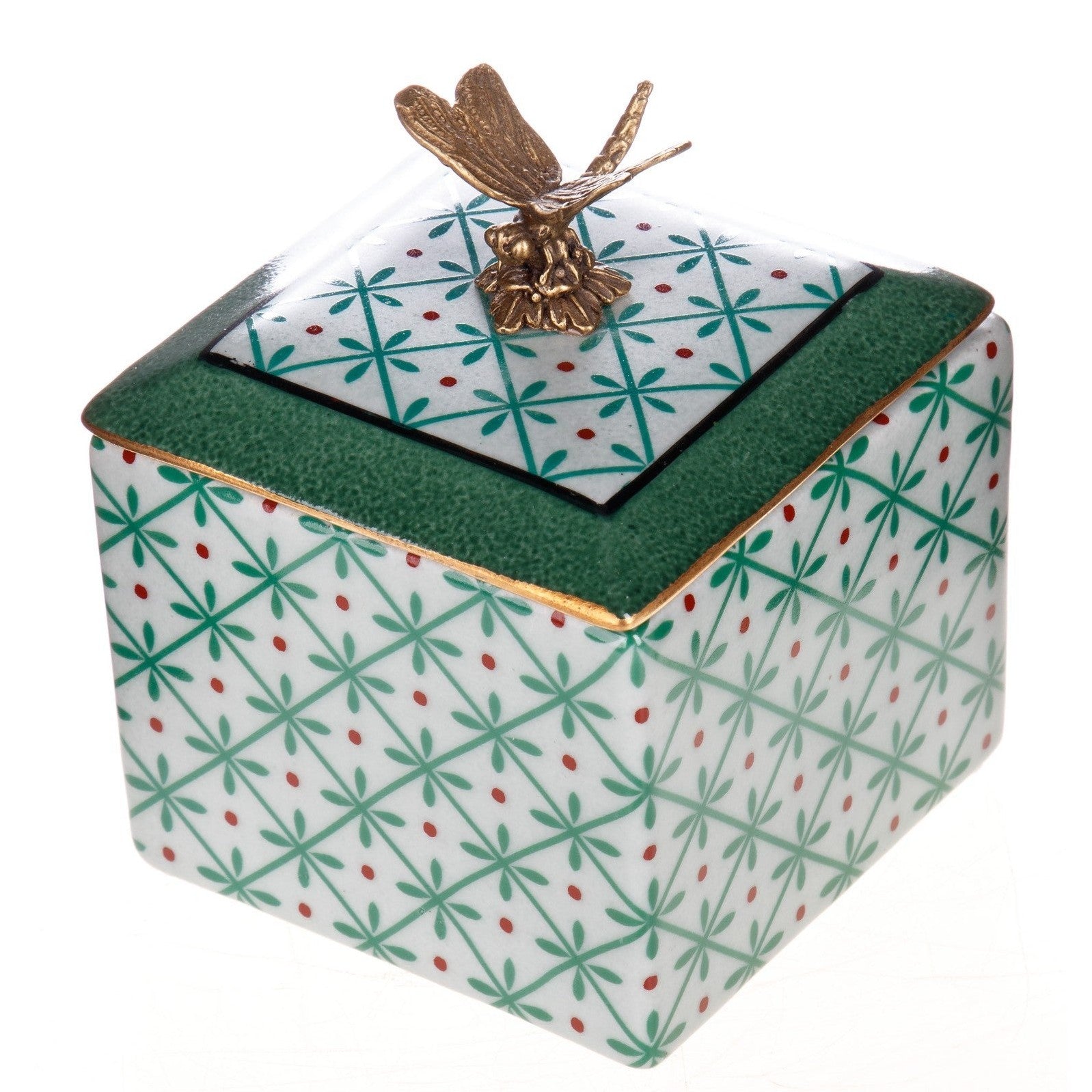 Decorative Porcelain Box with Dragonfly Finial | Curios & Collectibles