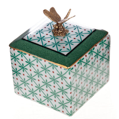 Decorative Porcelain Box with Dragonfly Finial | Curios & Collectibles