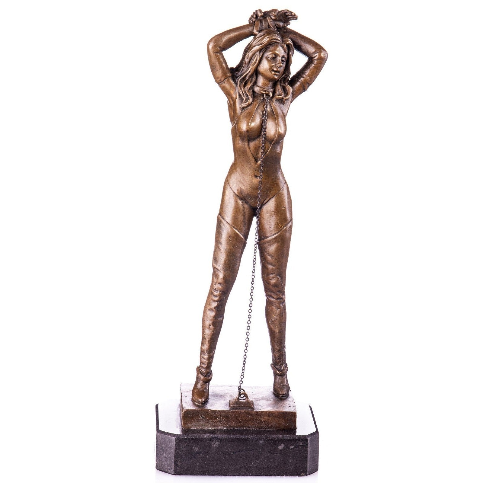 Dominatrix in Chains Erotic Bronze Sculpture on Base, Curios & Collect