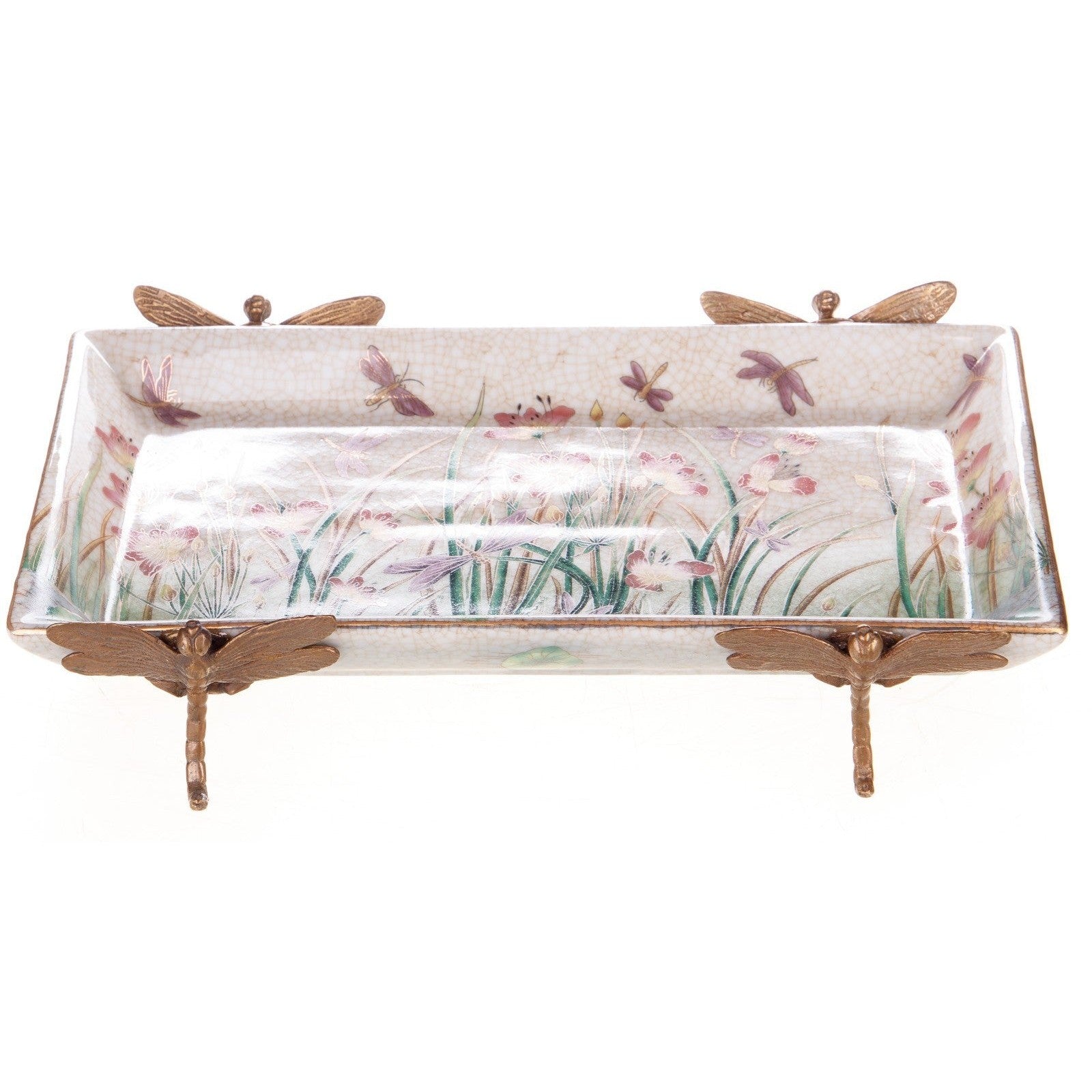 Dragonfly-Themed Rectangular Porcelain Tray | Vases & Bowls