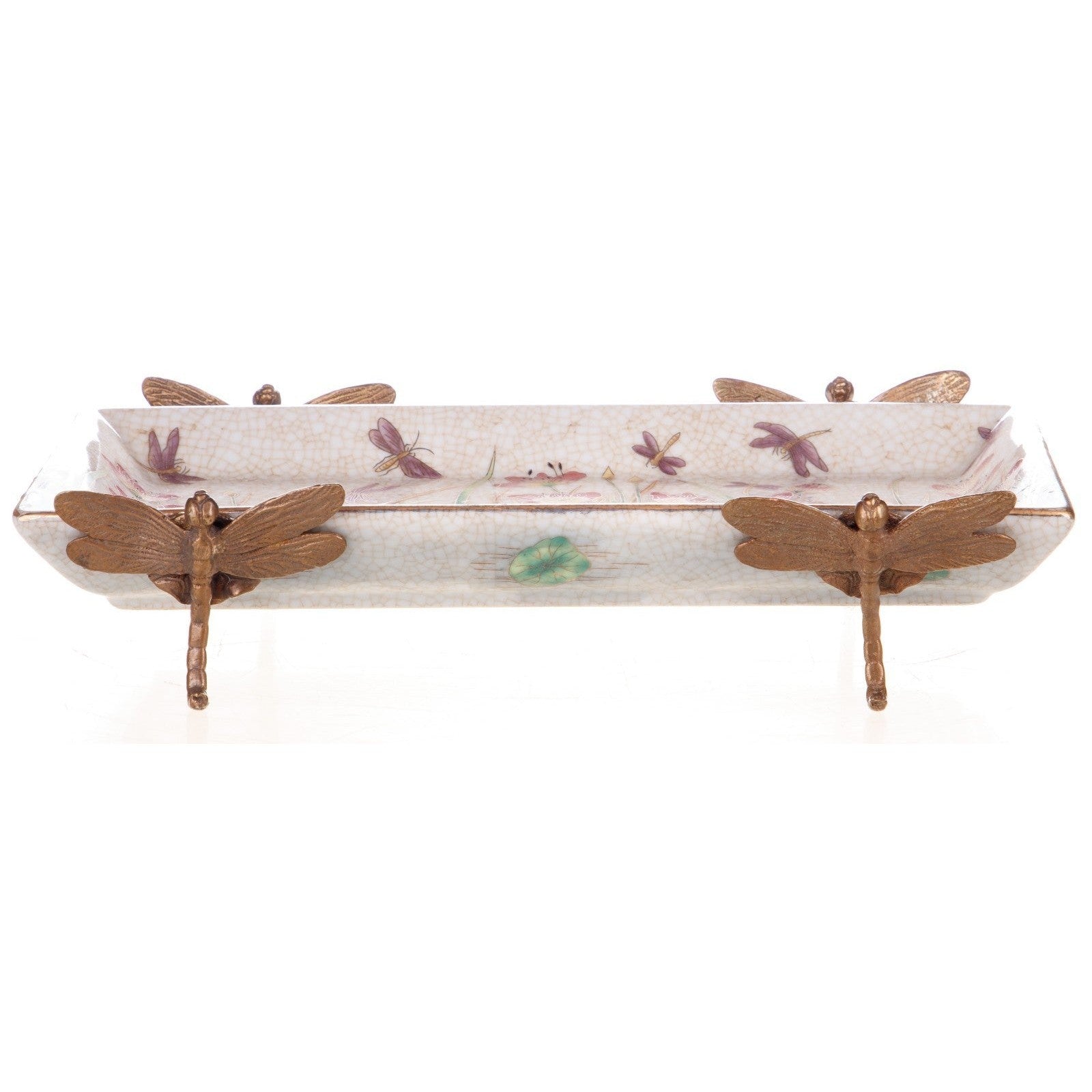 Dragonfly-Themed Rectangular Porcelain Tray | Vases & Bowls