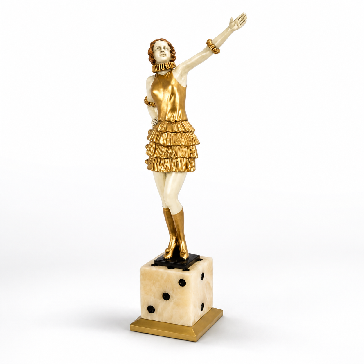 Bronze Sculpture of a Lady Mounted on a Dice Shaped Base