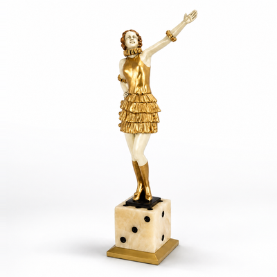 Bronze Sculpture of a Lady Mounted on a Dice Shaped Base