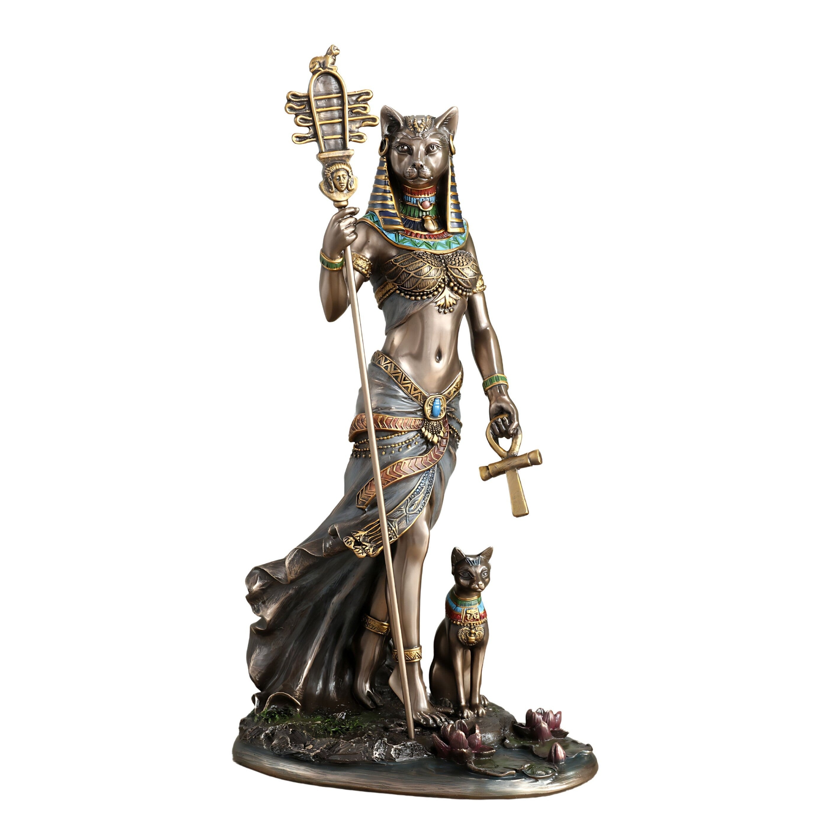 Egyptian Goddess Bastet Holding Sistrum and Ankh, Mythology & Deity Sc
