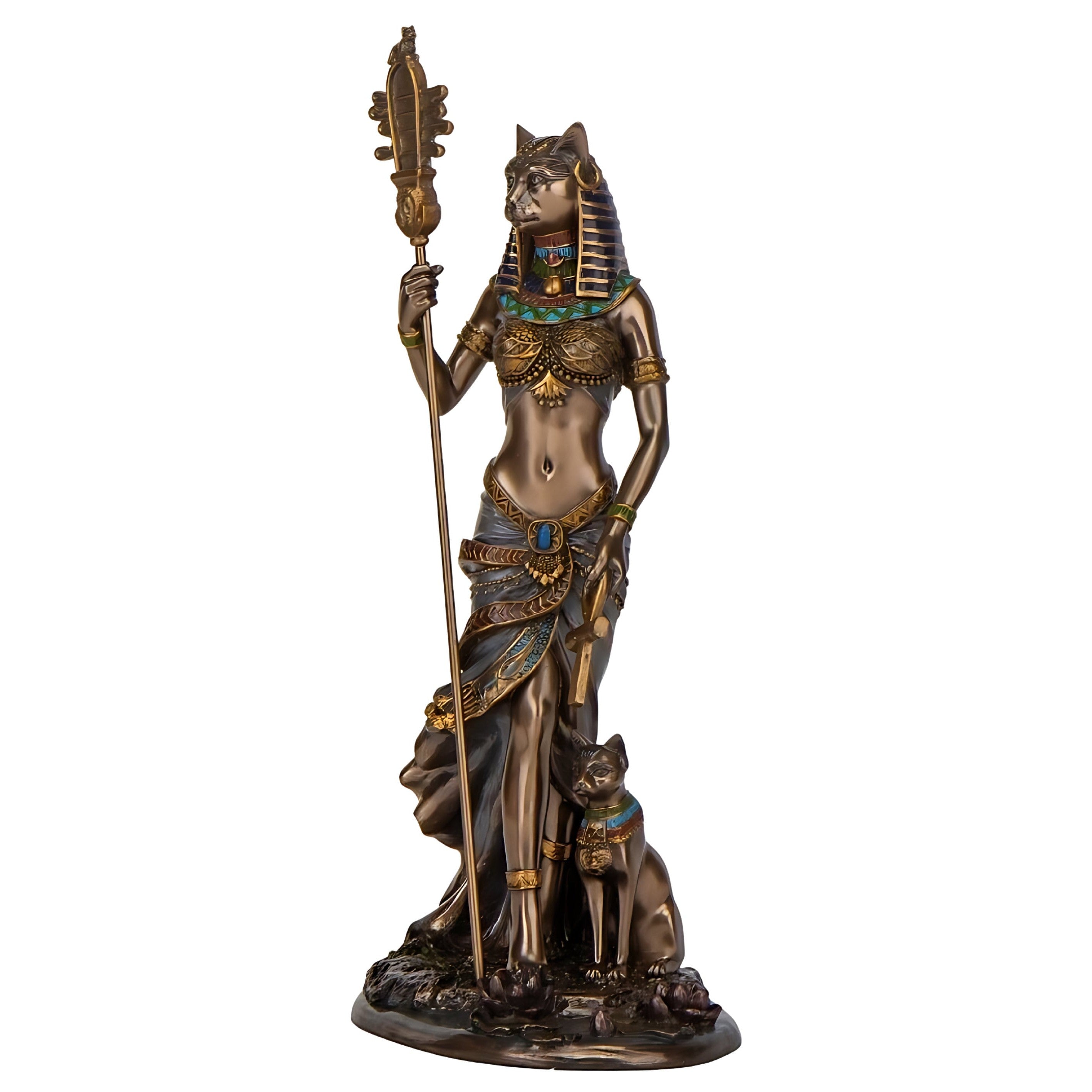 Egyptian Goddess Bastet Holding Sistrum and Ankh, Mythology & Deity Sc