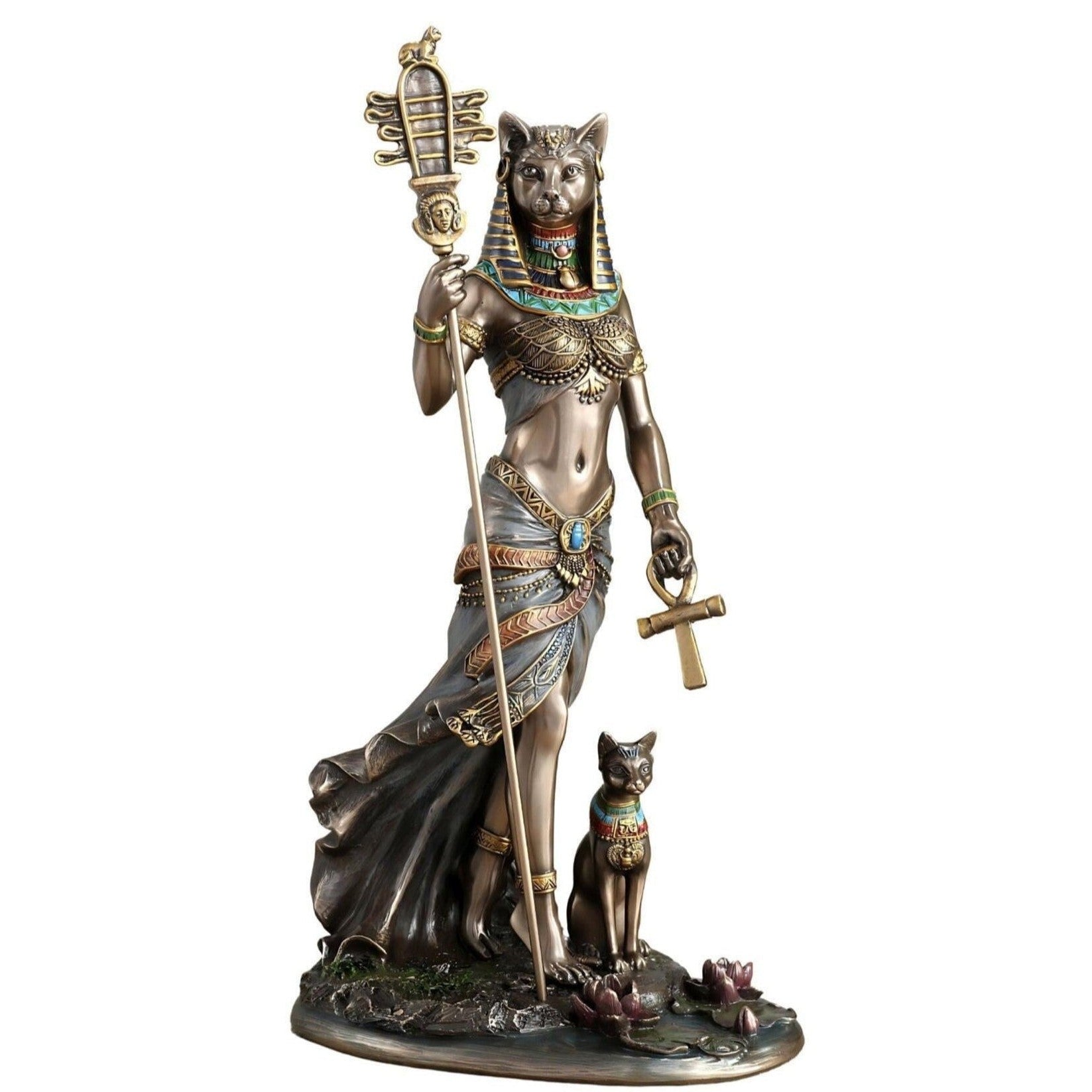 Egyptian Goddess Bastet Holding Sistrum and Ankh, Mythology & Deity Sc