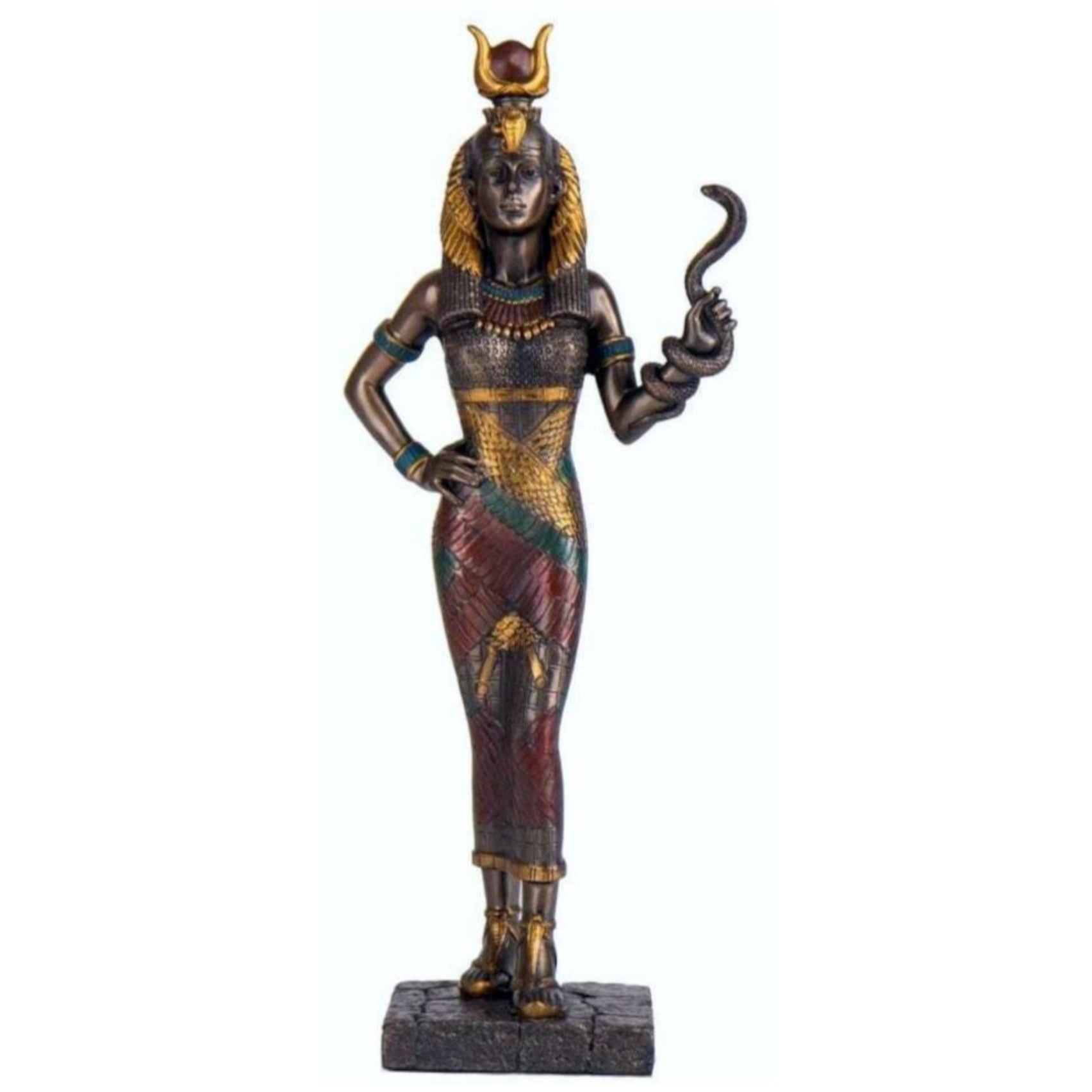 Egyptian Goddess Hathor Holding Snake | Mythology & Deity Sculptures