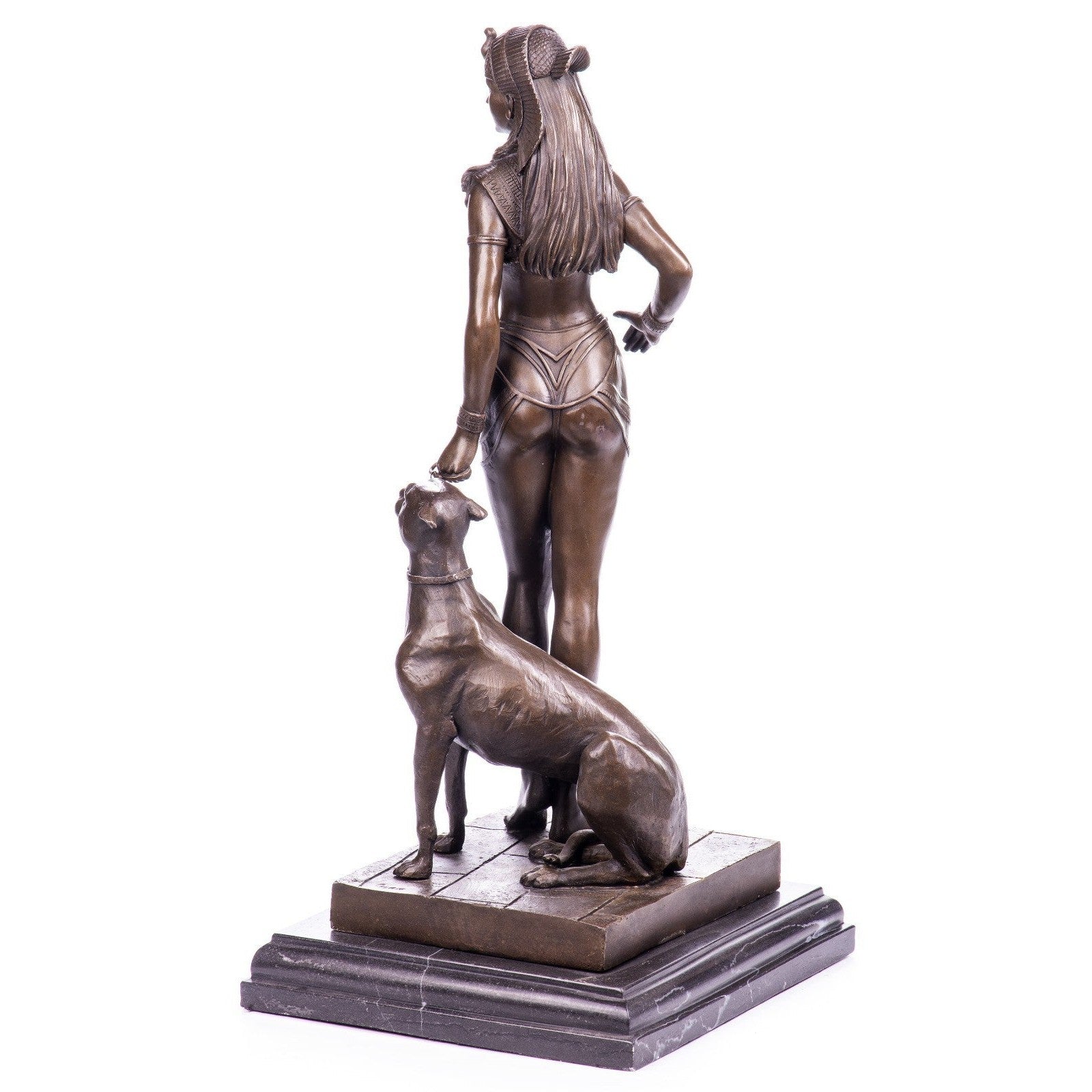 Egyptian Queen with Hound Bronze Sculpture of Power and Grace