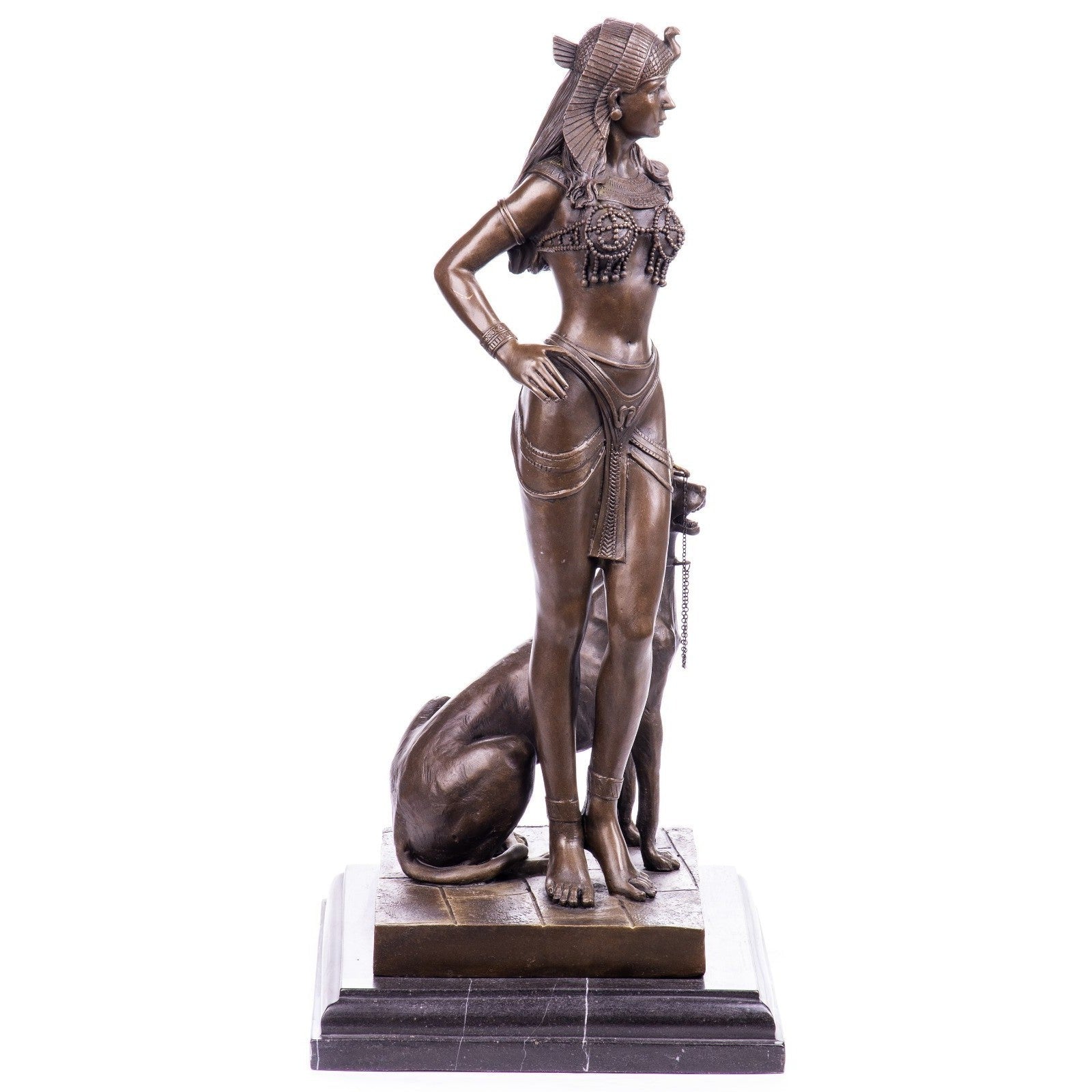 Egyptian Queen with Hound Bronze Sculpture of Power and Grace