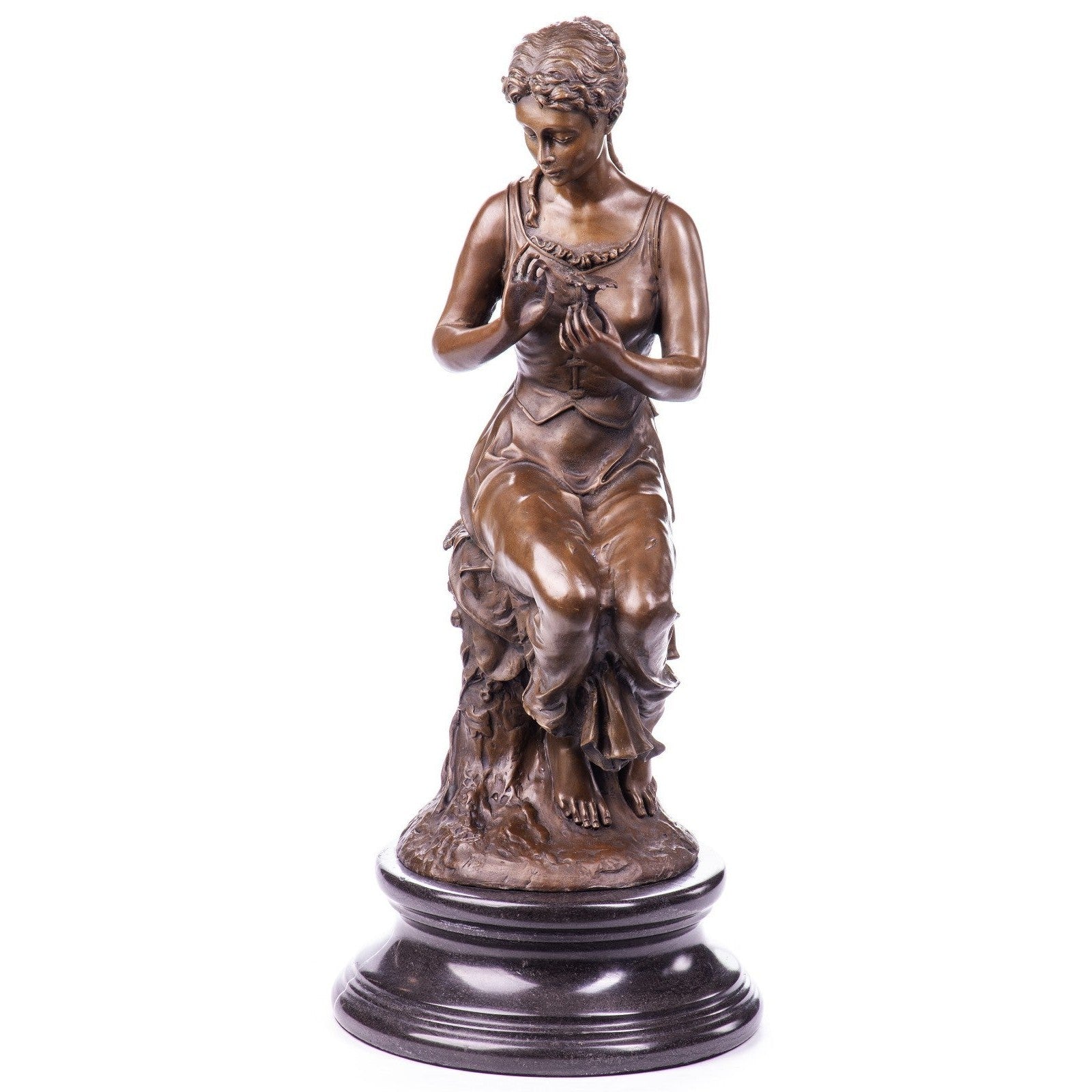 Elegant Art Deco Bronze Statue of a Girl in a Dress, Figurines & Statu