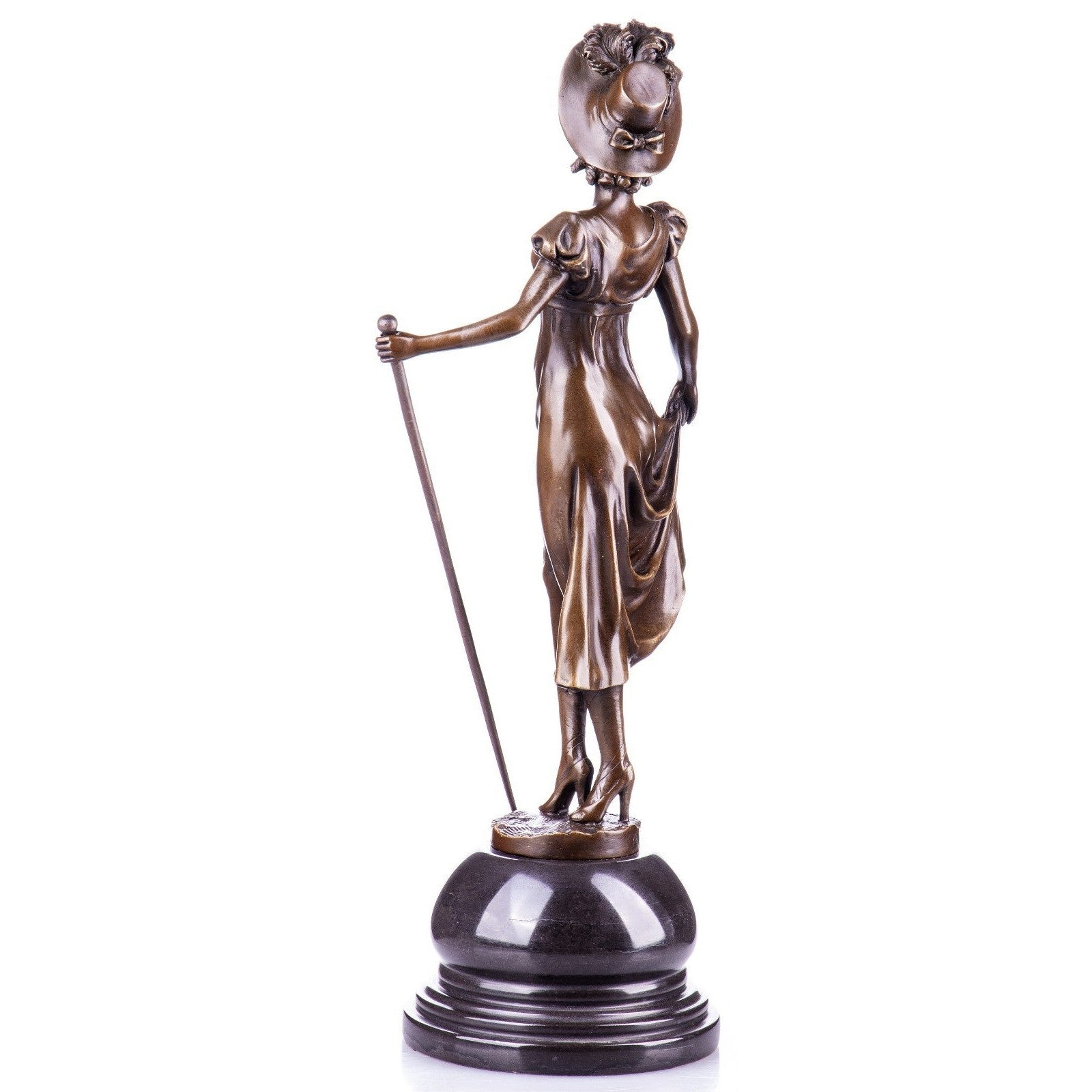 Elegant Bronze Lady Statue with Cane | Figurines & Statues