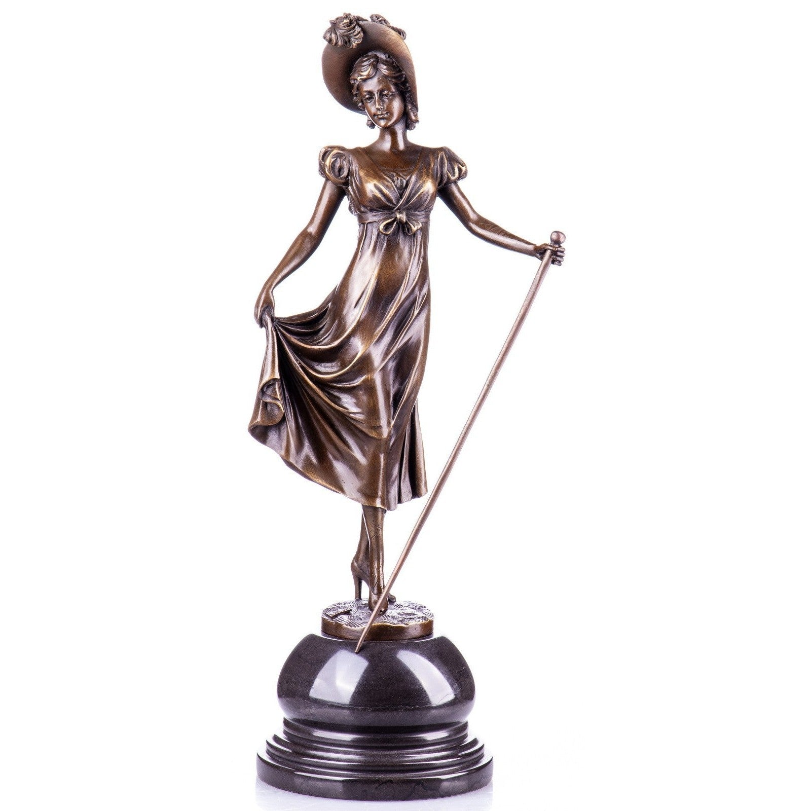 Elegant Bronze Lady Statue with Cane | Figurines & Statues