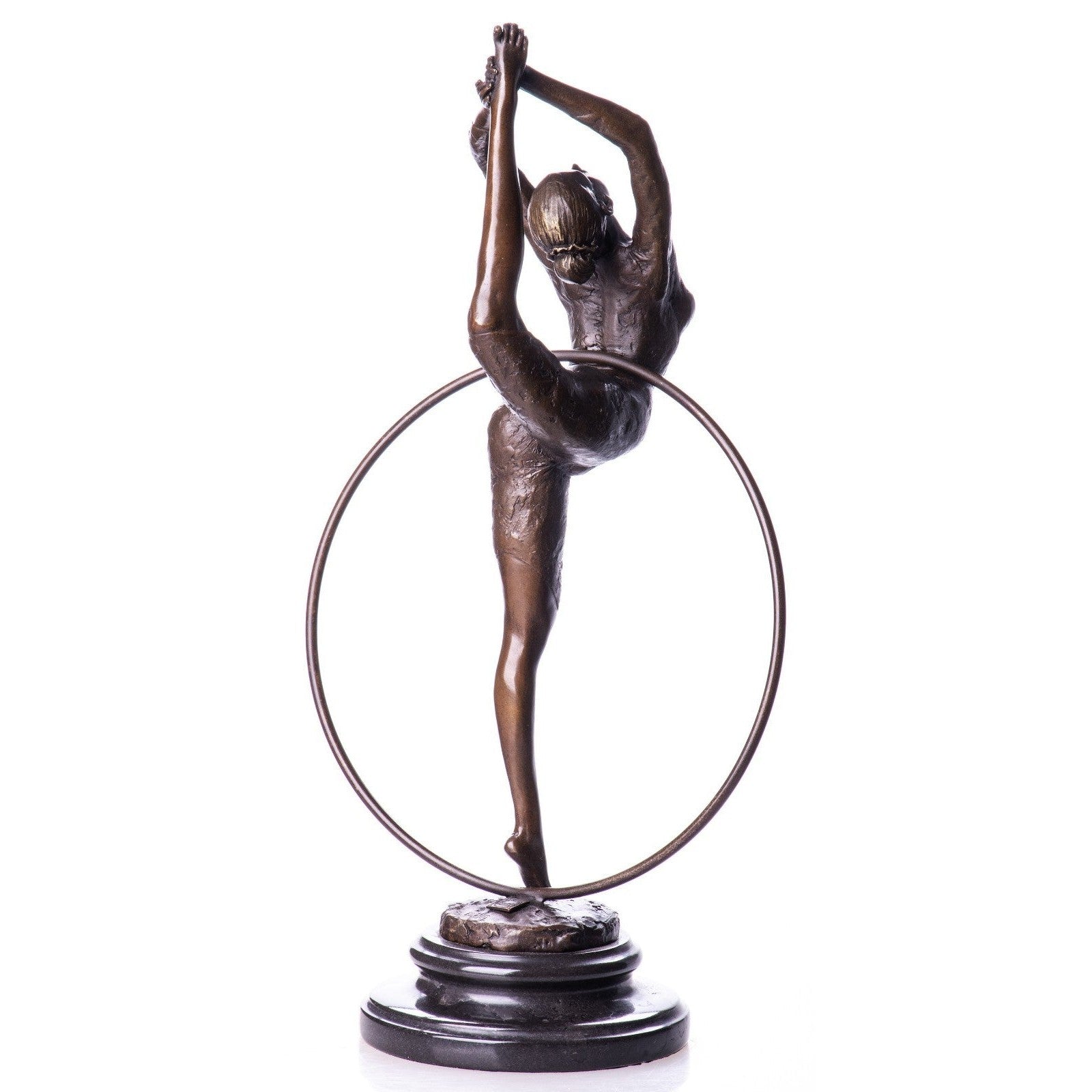 Elegant Gymnast dancer with Hoop Bronze Sculpture on Marble Base