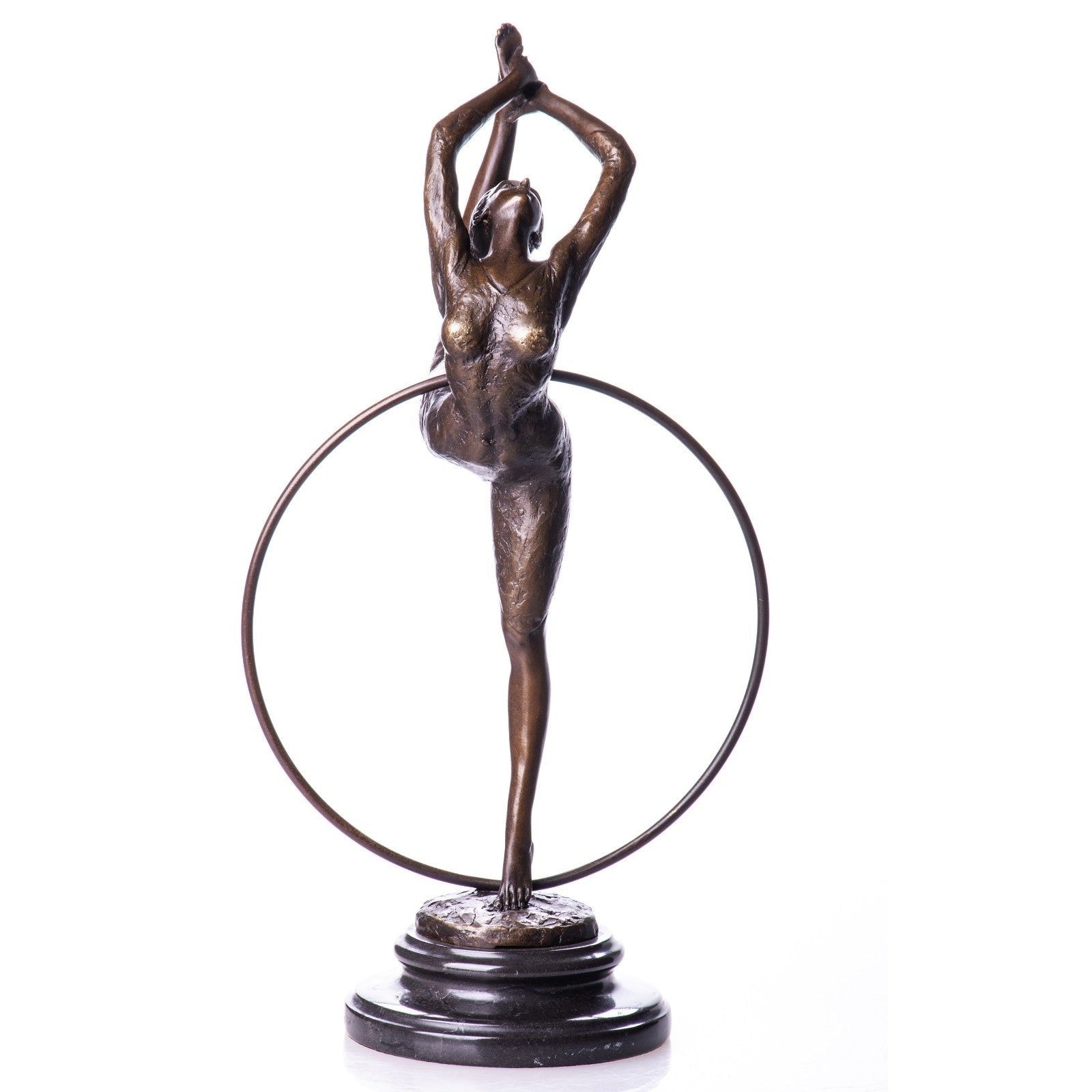 Elegant Gymnast dancer with Hoop Bronze Sculpture on Marble Base