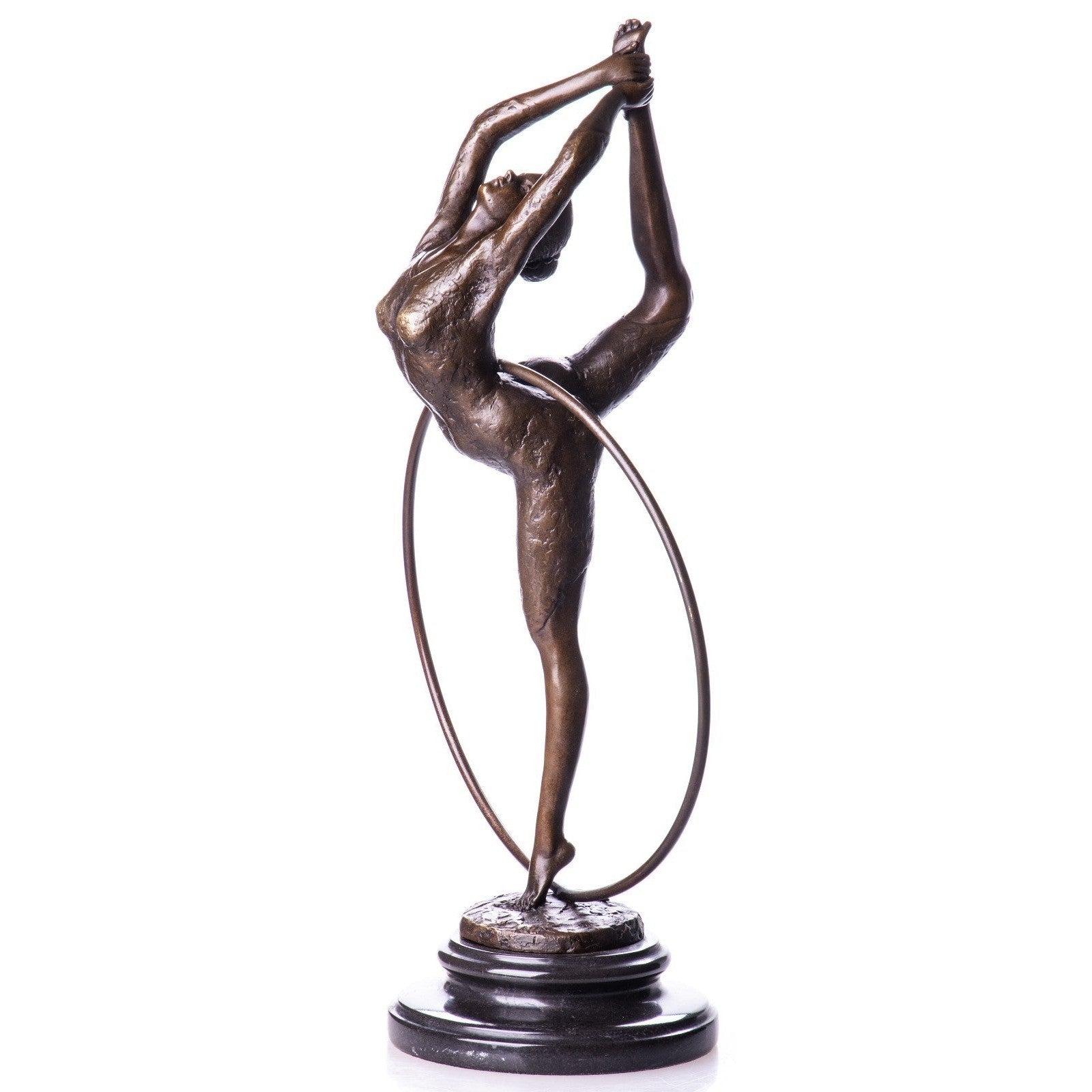 Elegant Gymnast dancer with Hoop Bronze Sculpture on Marble Base