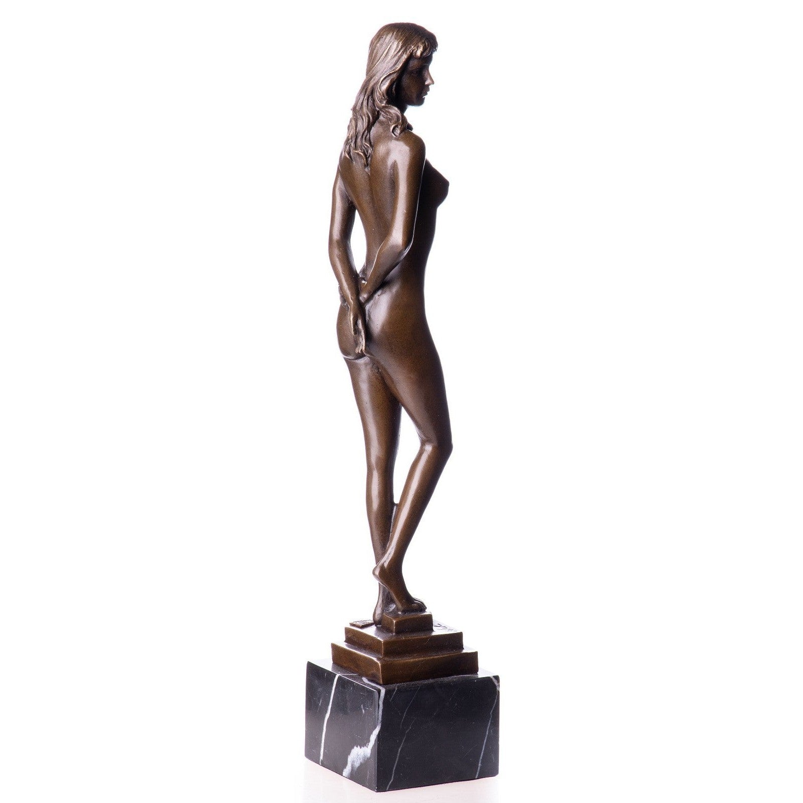 Elegant Nude Female Bronze Sculpture on Marble Base, Nude & Figurative