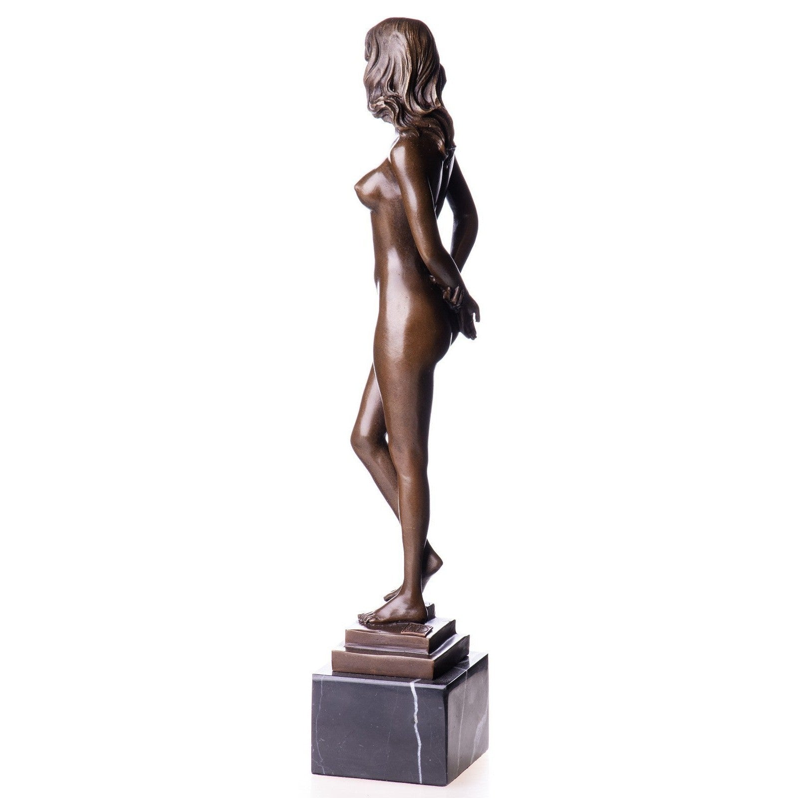 Elegant Nude Female Bronze Sculpture on Marble Base, Nude & Figurative