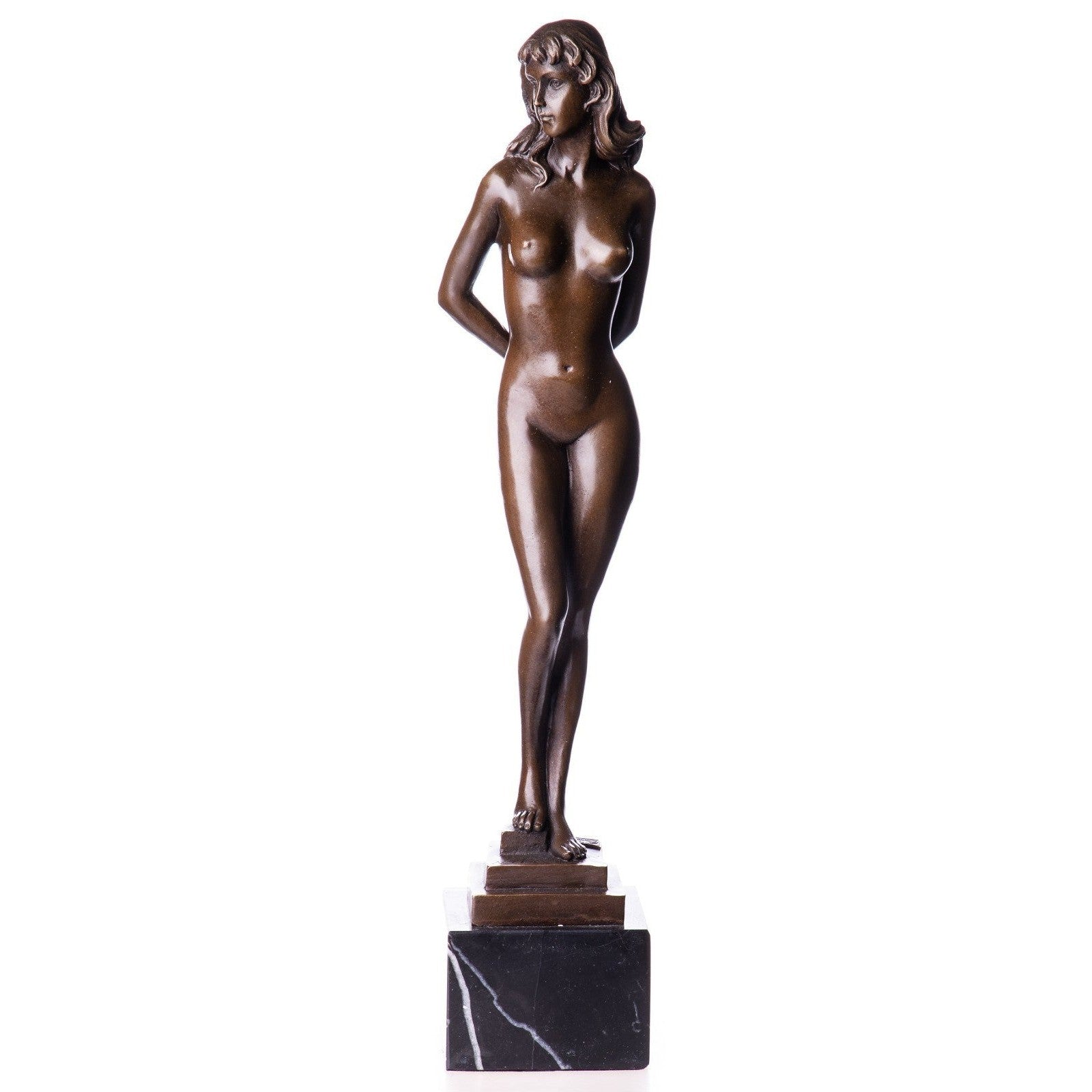 Elegant Nude Female Bronze Sculpture on Marble Base, Nude & Figurative