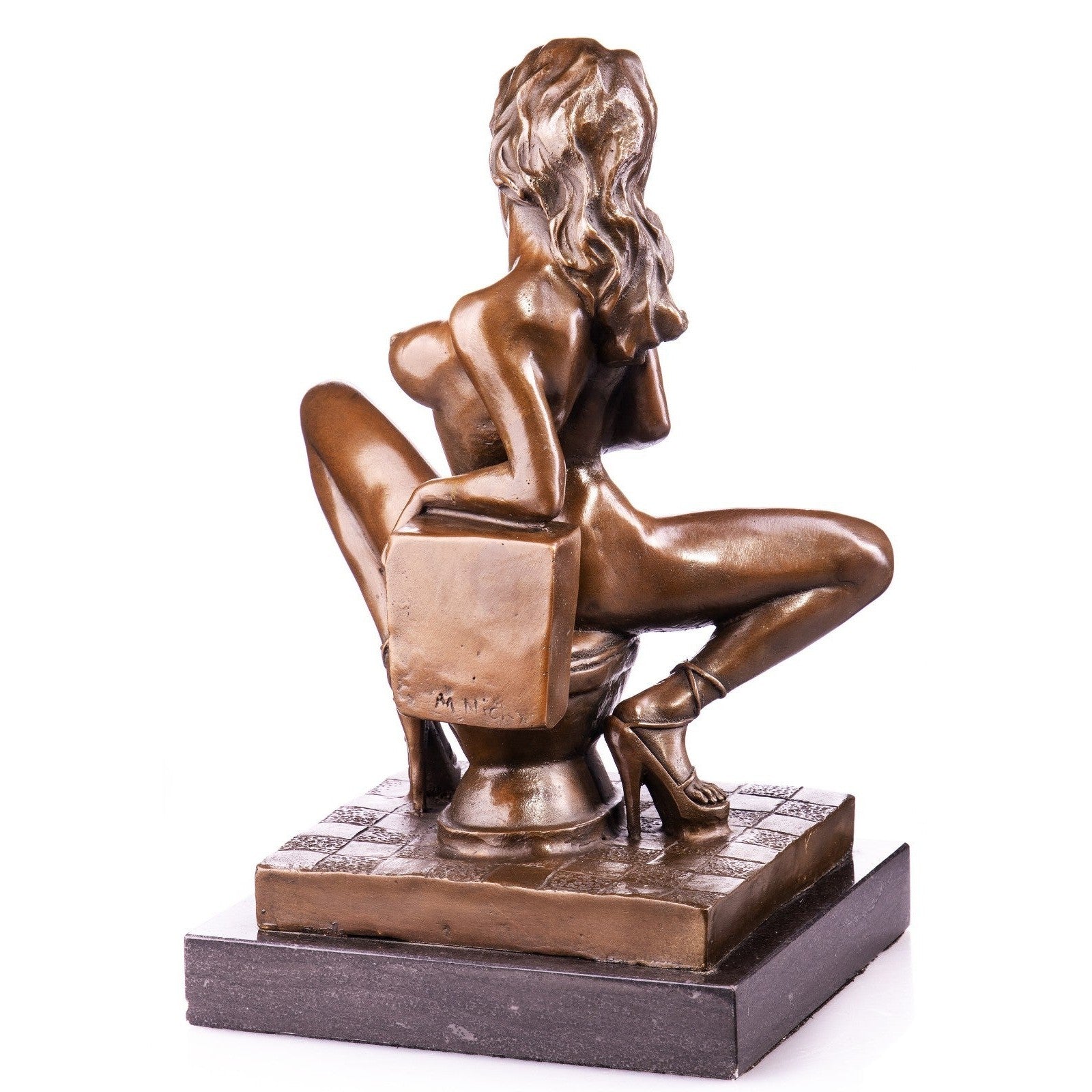 Erotic Bronze Sculpture Seated Nude Woman in Provocative Pose