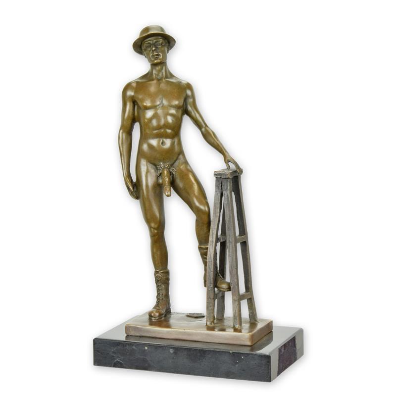 Nude Posing Male Bronze Sculpture