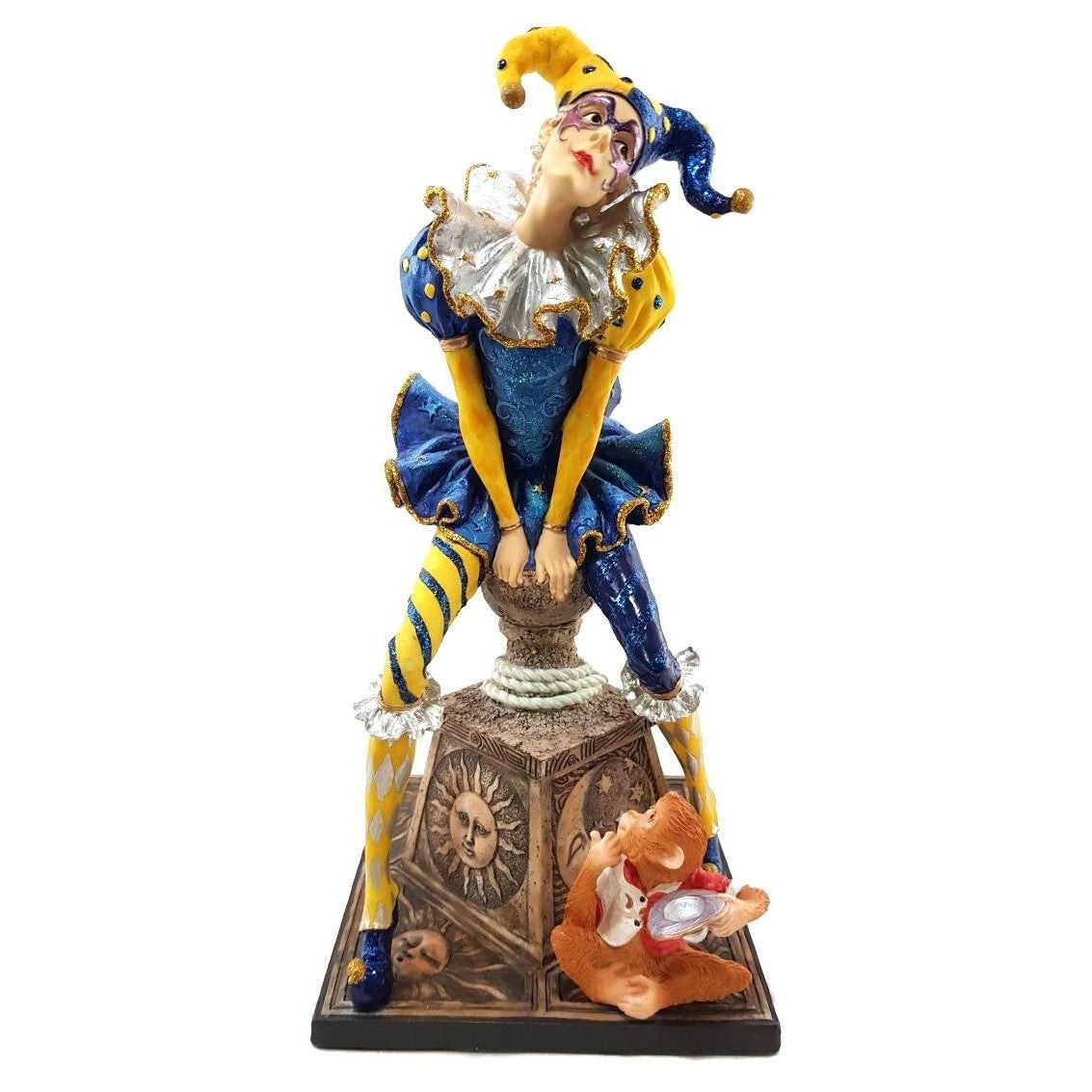 Female Jester Clown with Monkey | Animal Sculptures | Home Decor