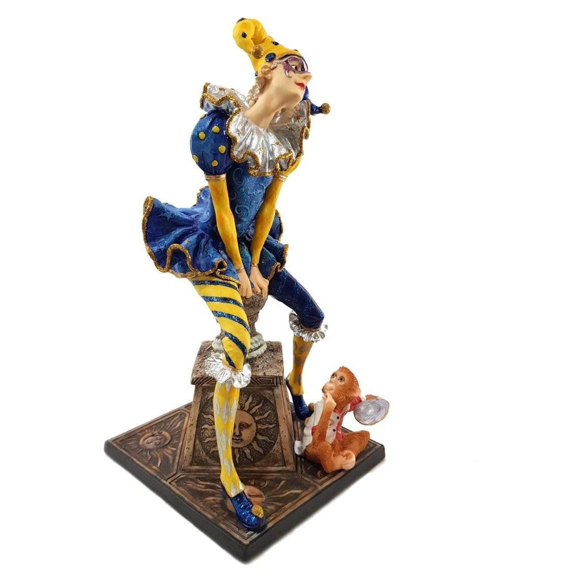 Female Jester Clown with Monkey | Animal Sculptures | Home Decor