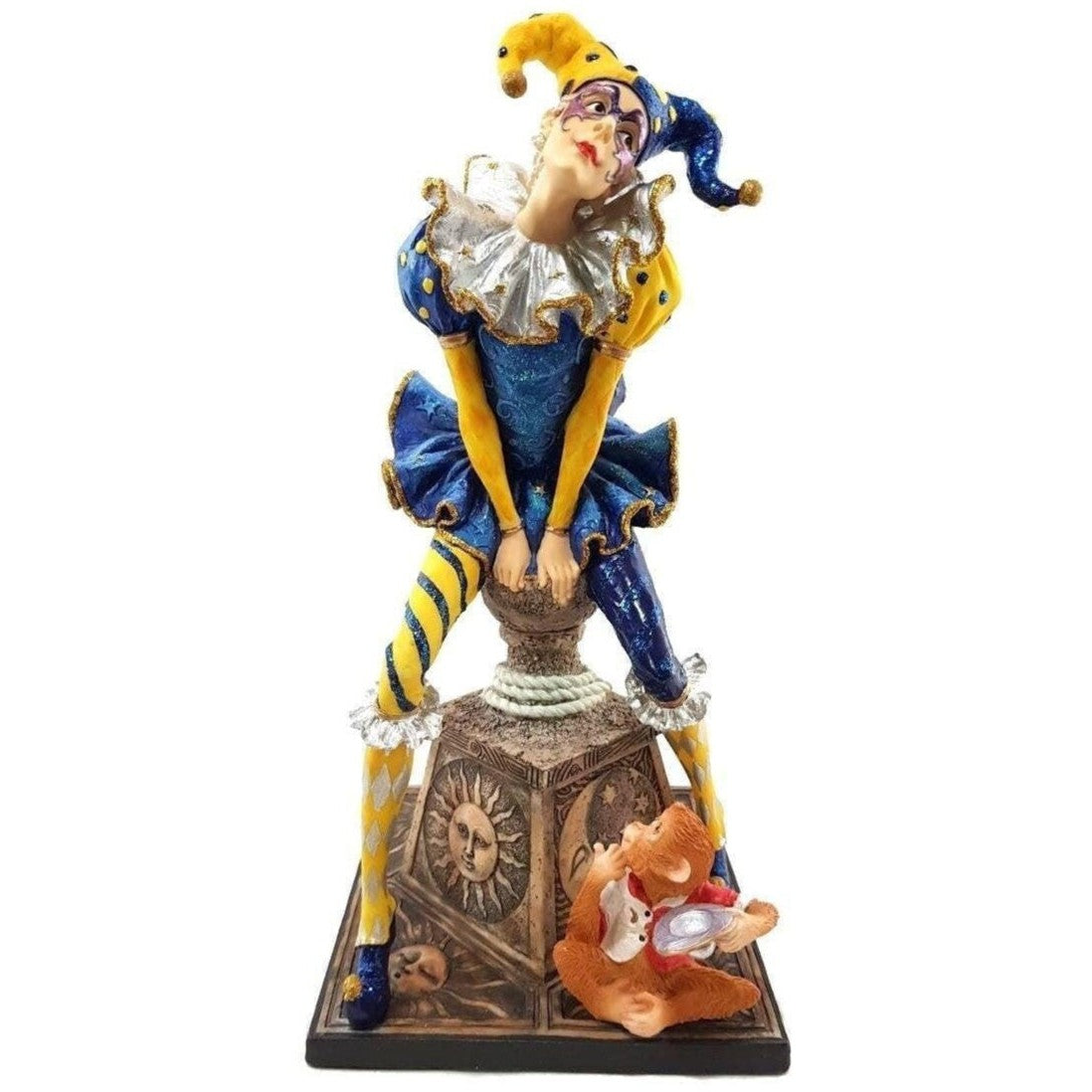 Female Jester Clown with Monkey | Animal Sculptures | Home Decor