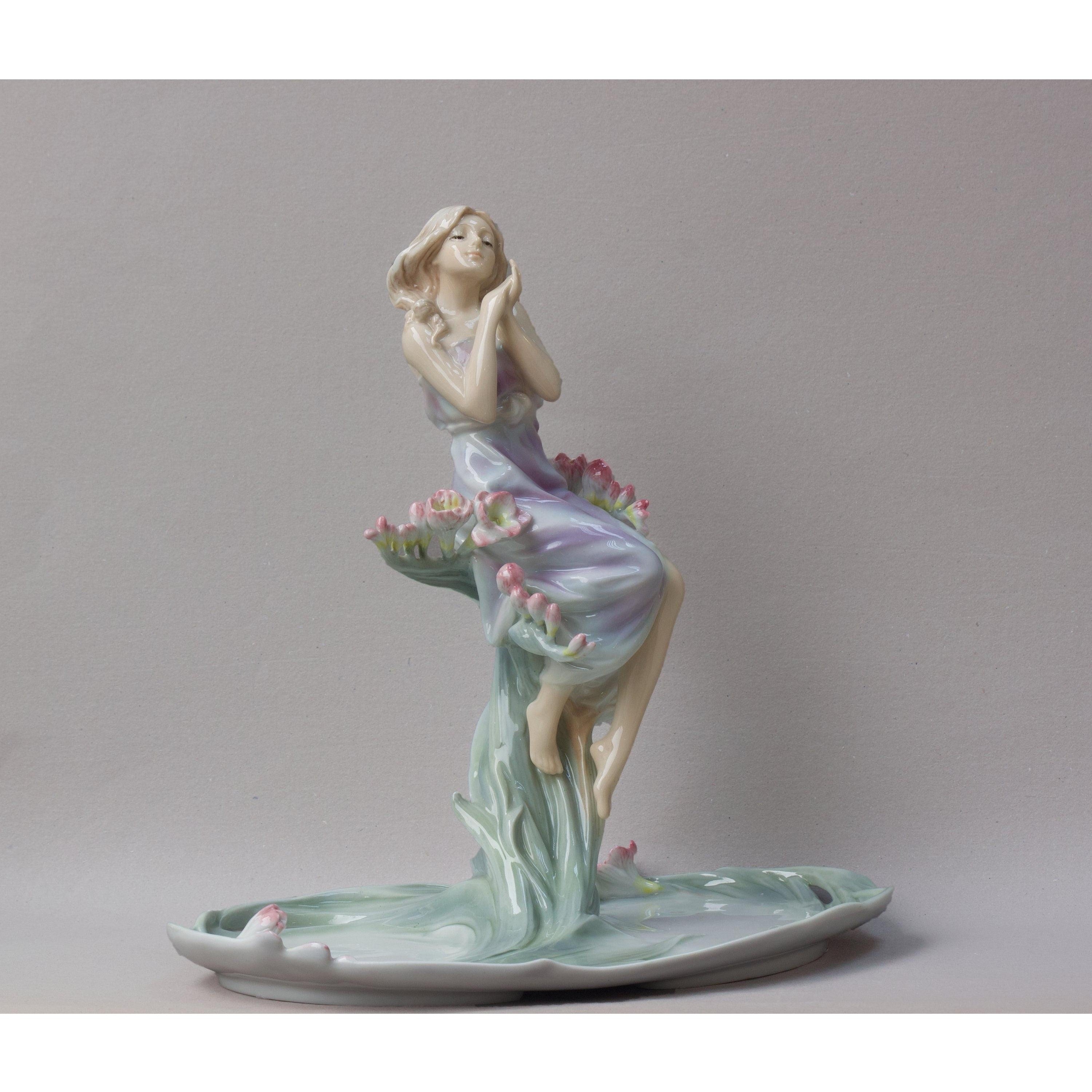 Fine Porcelain Centerpiece Tray with Girl and Flowers | Vases & Bowls