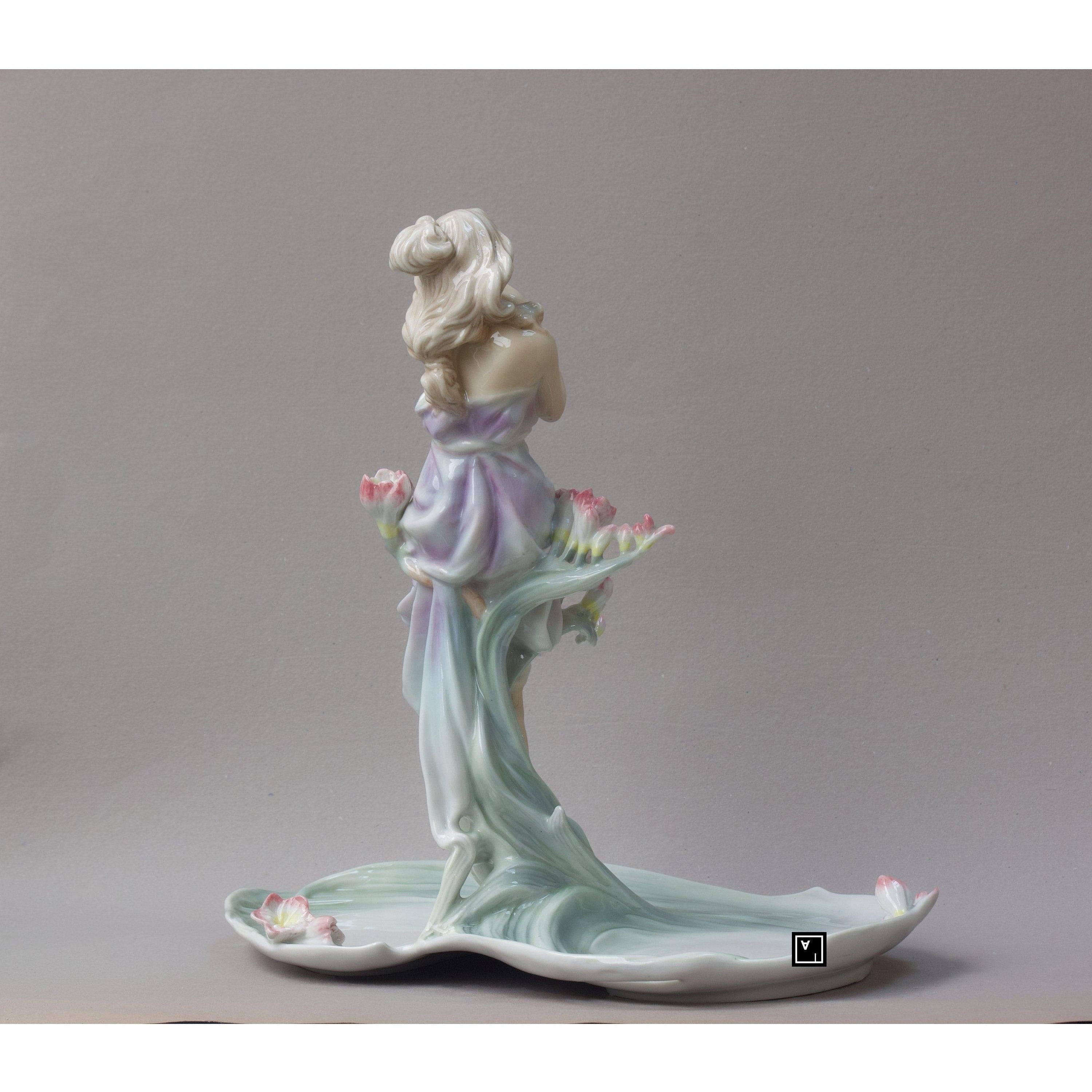 Fine Porcelain Centerpiece Tray with Girl and Flowers | Vases & Bowls