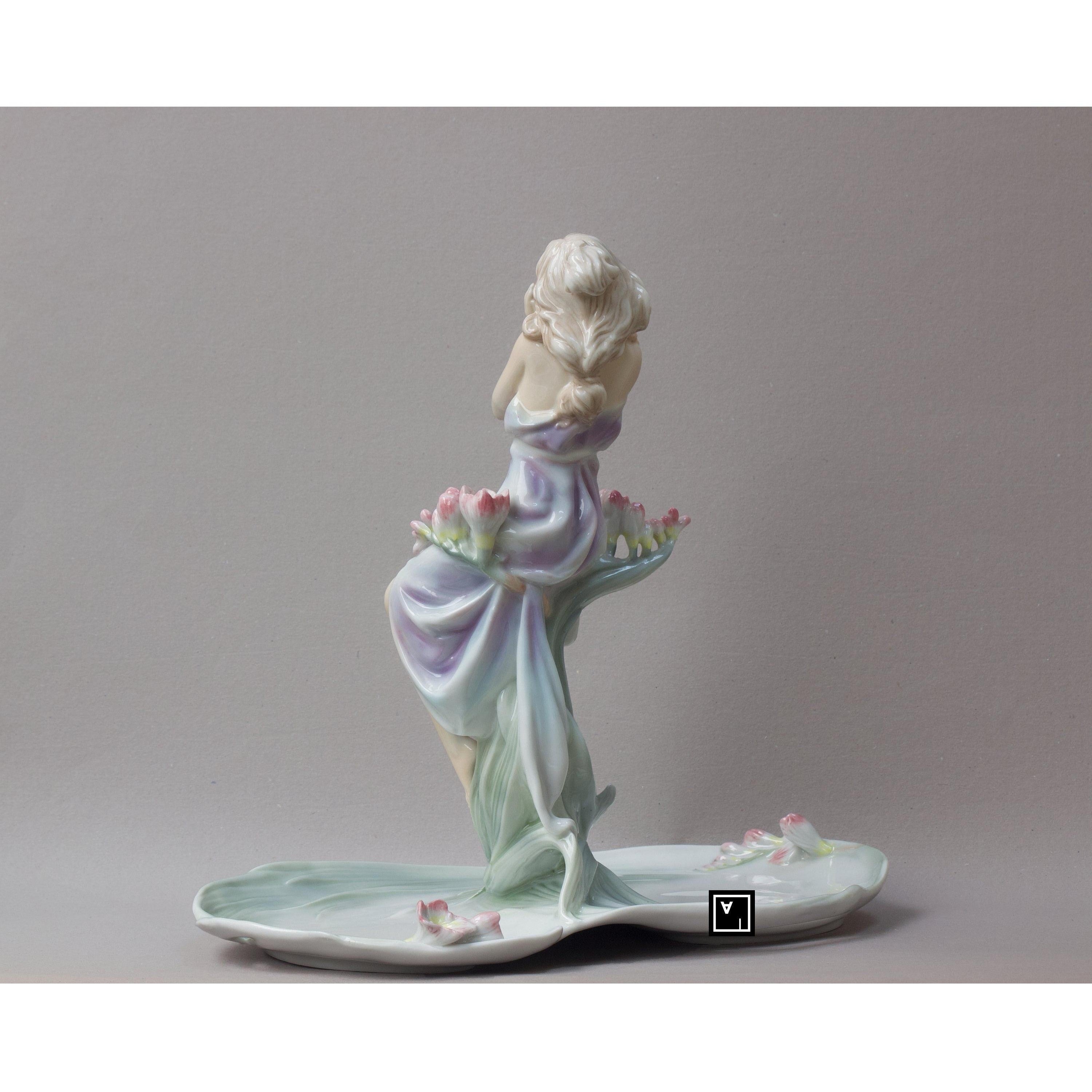 Fine Porcelain Centerpiece Tray with Girl and Flowers | Vases & Bowls