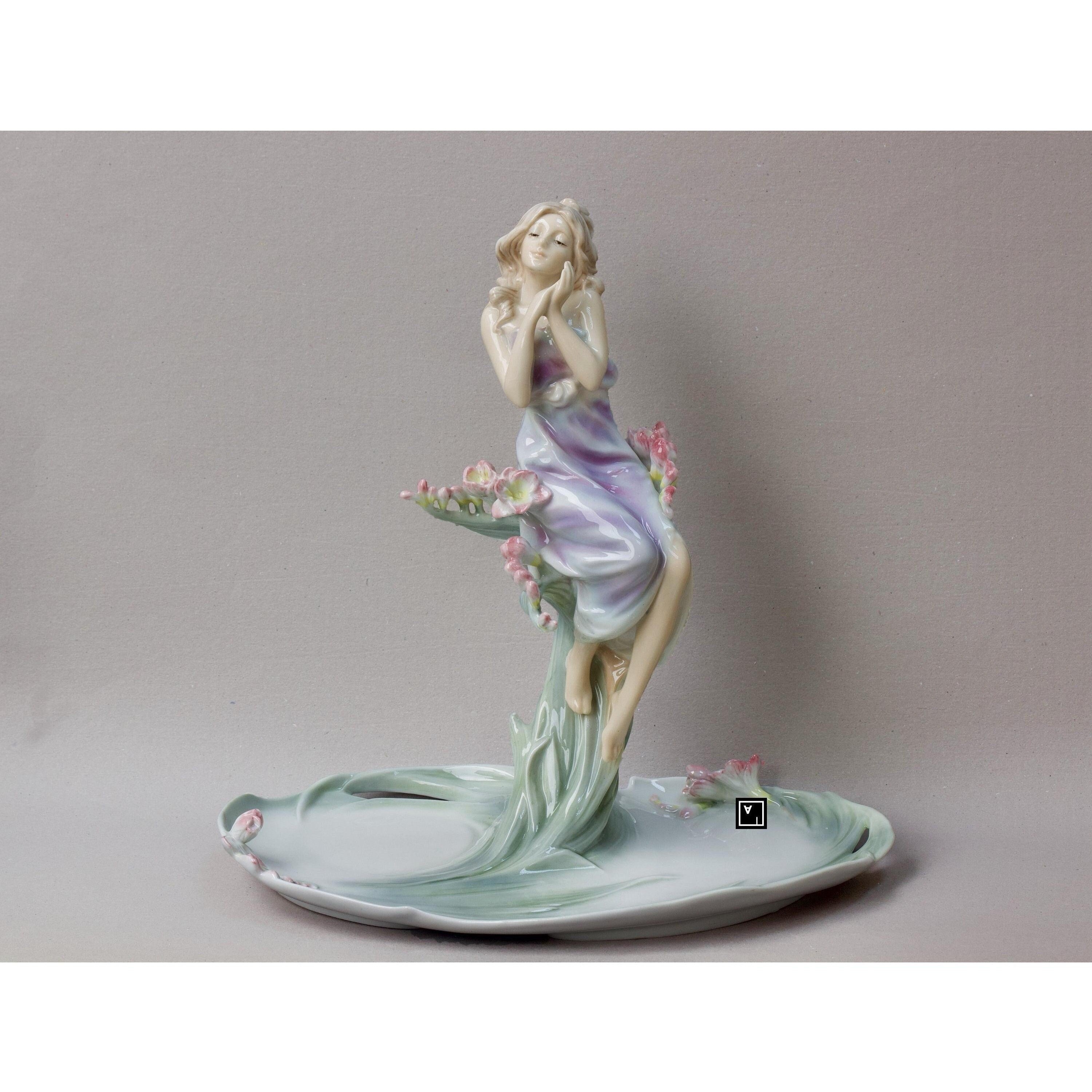 Fine Porcelain Centerpiece Tray with Girl and Flowers | Vases & Bowls
