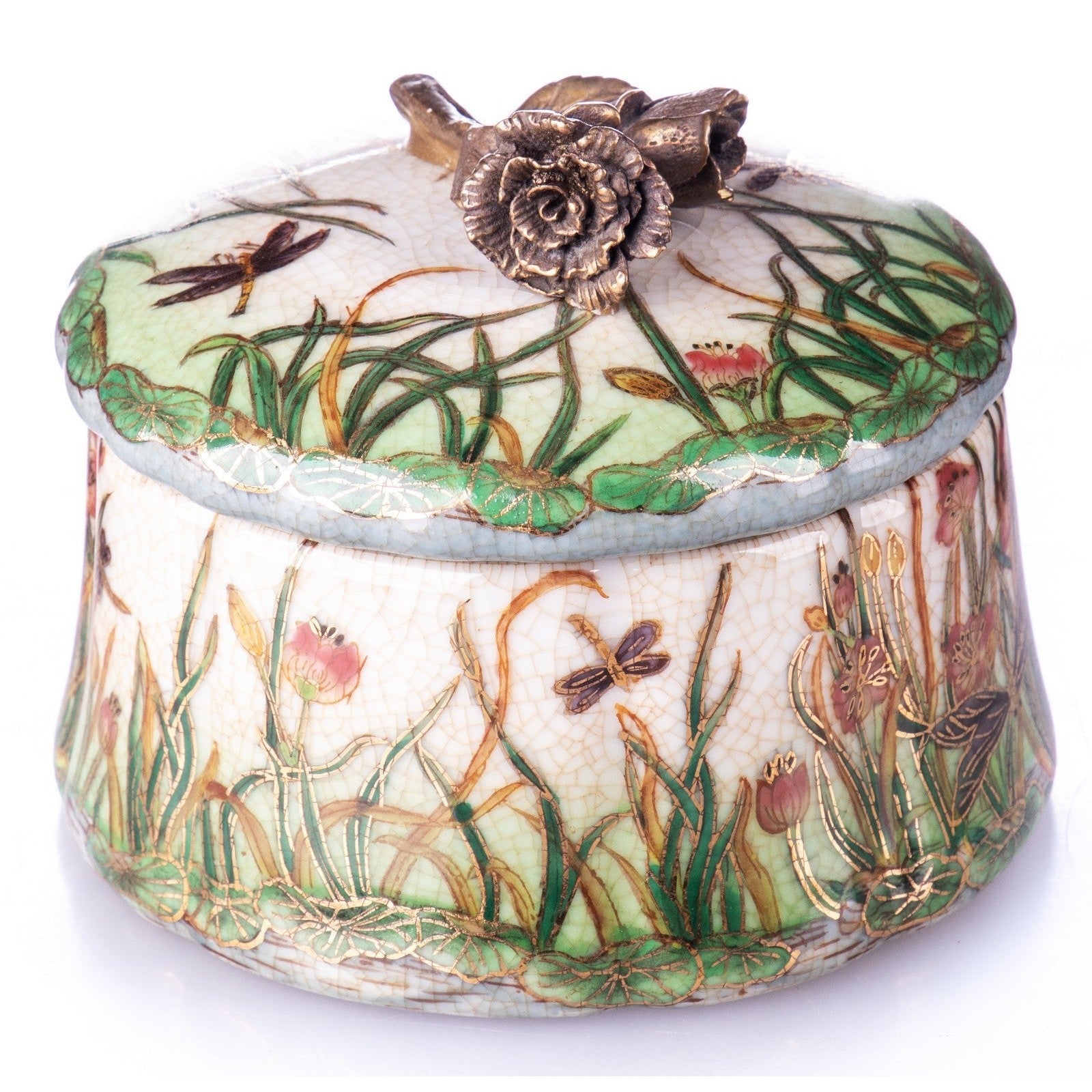 Floral Porcelain and Bronze Lidded Urn with Mythological Figures