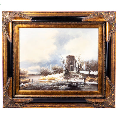 Oil painting with frame "Winter landscape" | Handcrafted Wall Decor