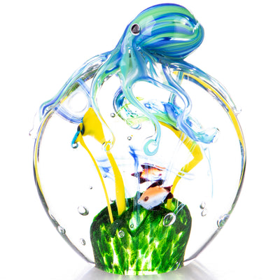 Murano style glass paperweight with squid and fish | Handcrafted Glass