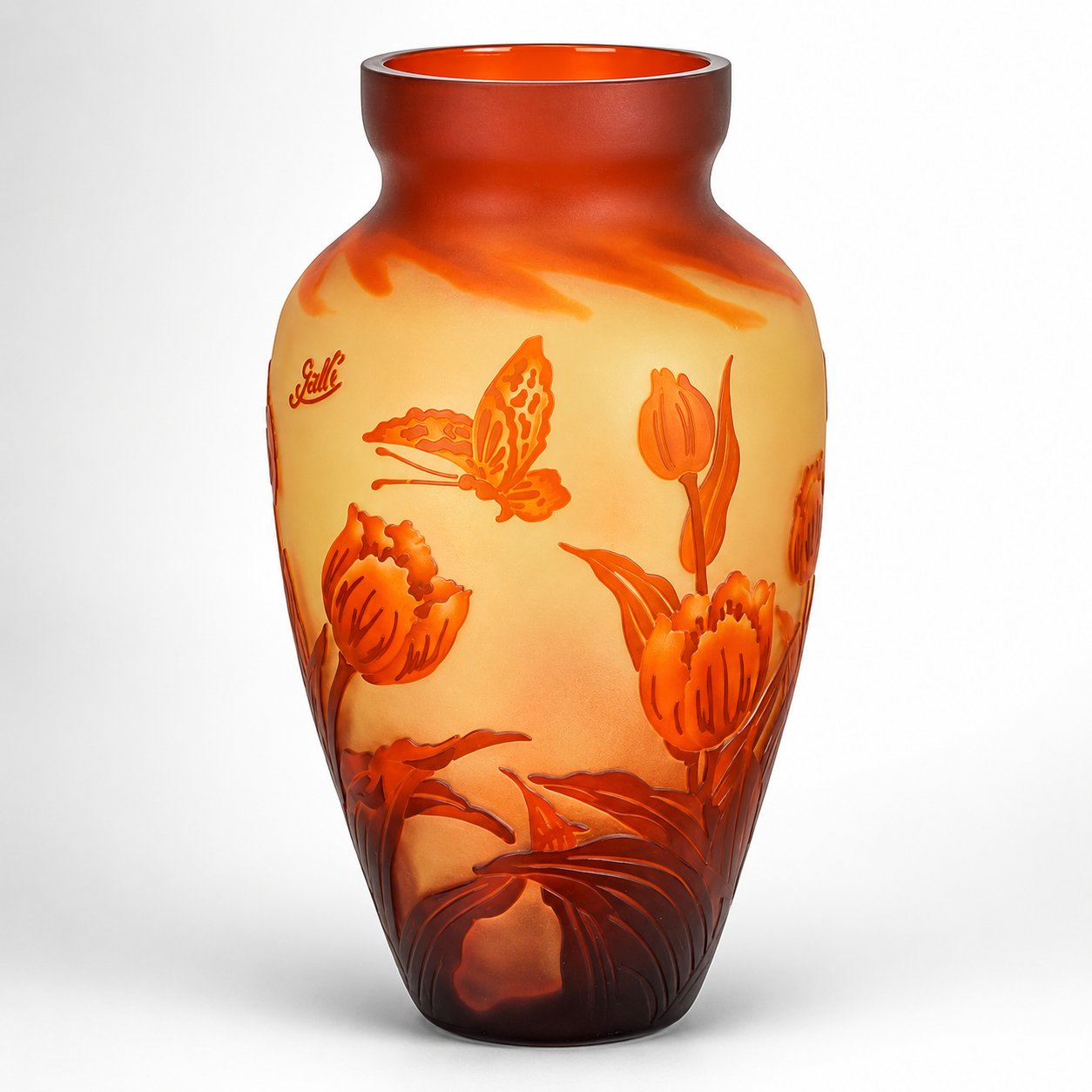 Butterfly Tulip Cameo Vase | Handcrafted Glass Decor