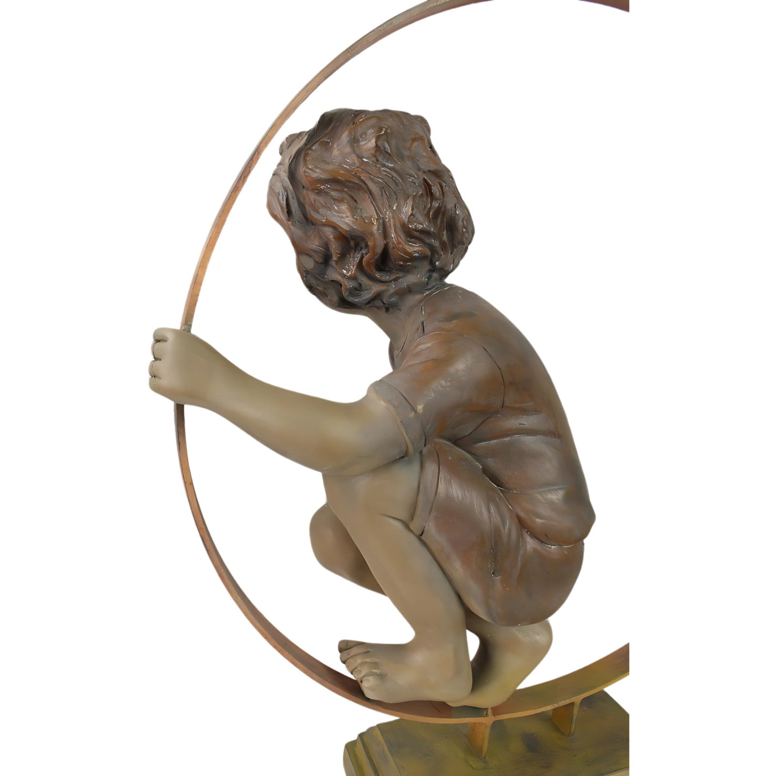 Girl Sitting Inside a Bronze-Colored Hoop | Figurines & Statues