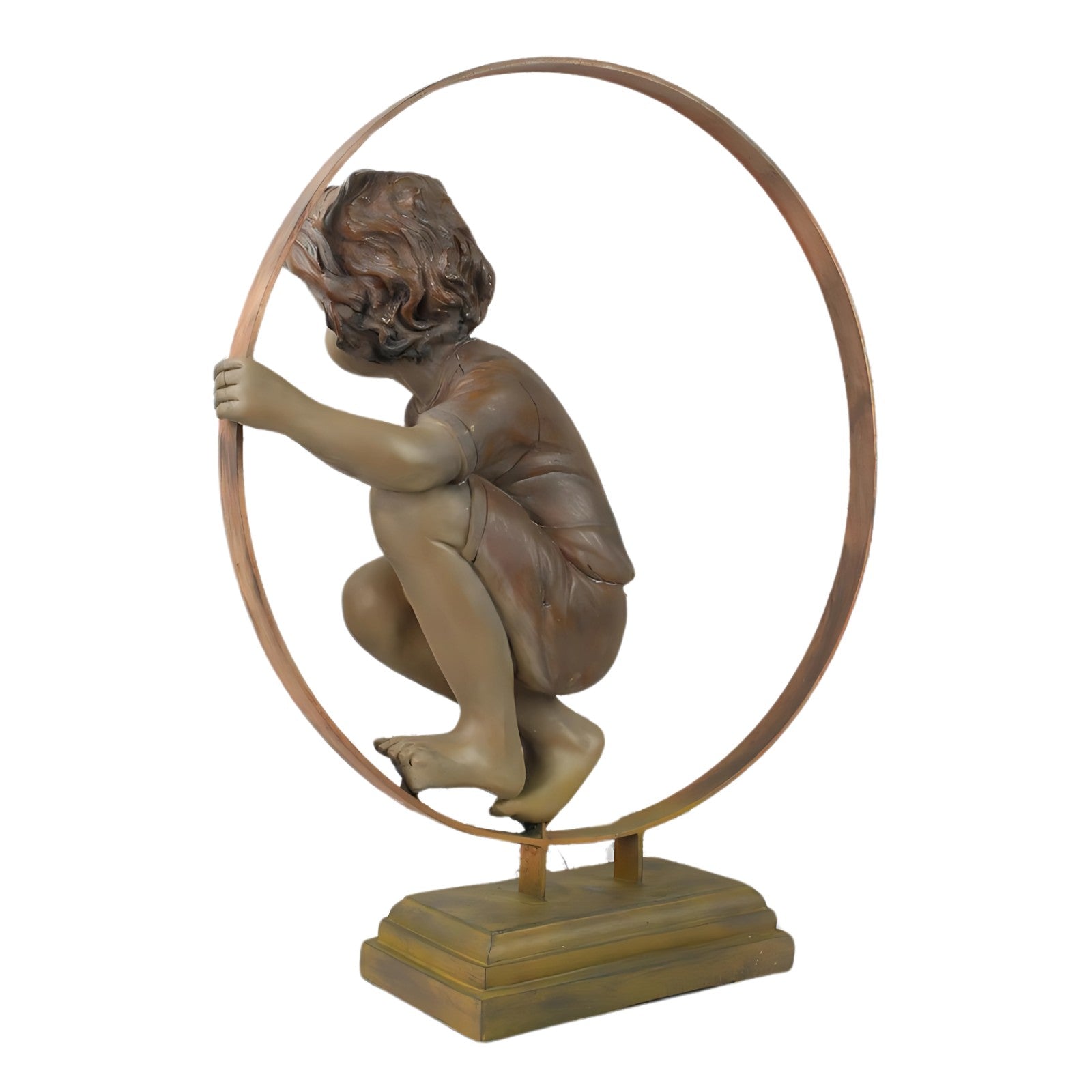 Girl Sitting Inside a Bronze-Colored Hoop | Figurines & Statues