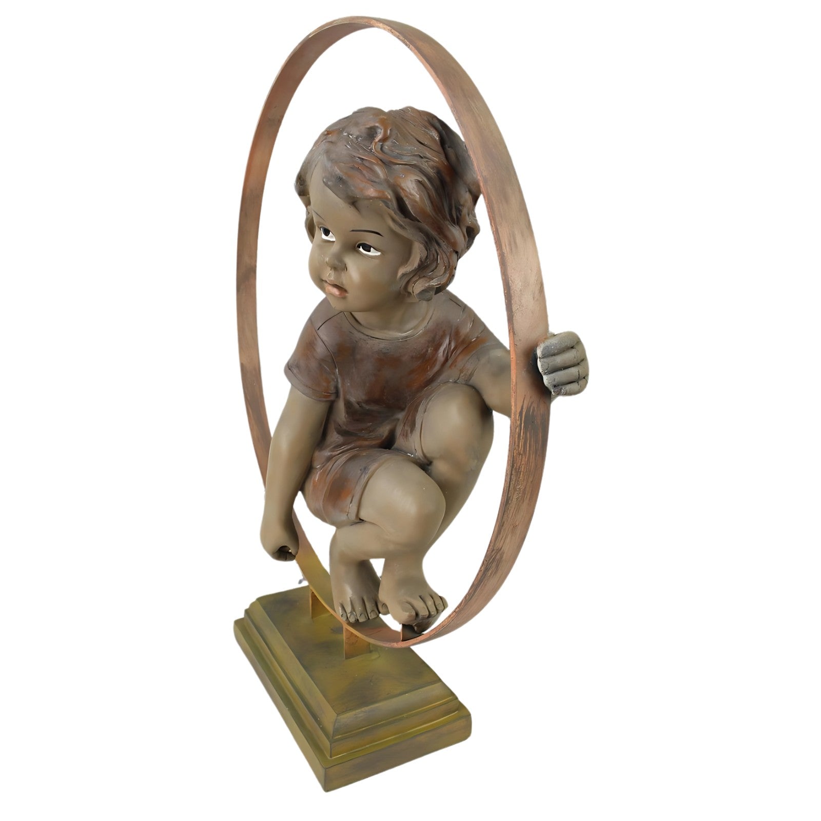 Girl Sitting Inside a Bronze-Colored Hoop | Figurines & Statues