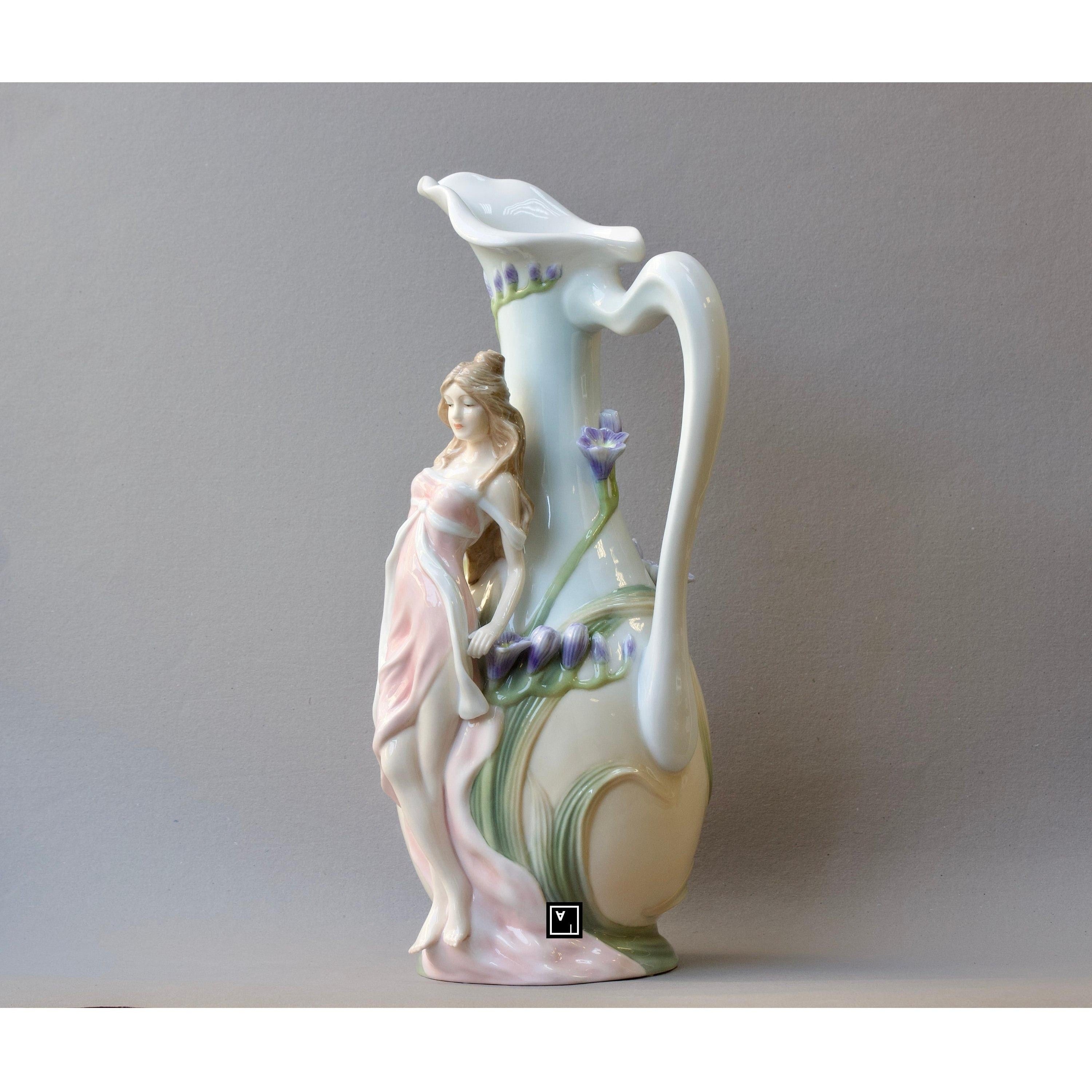 Glazed Pitcher Nymph in Pink Dress Blue Freesia | Vases & Bowls