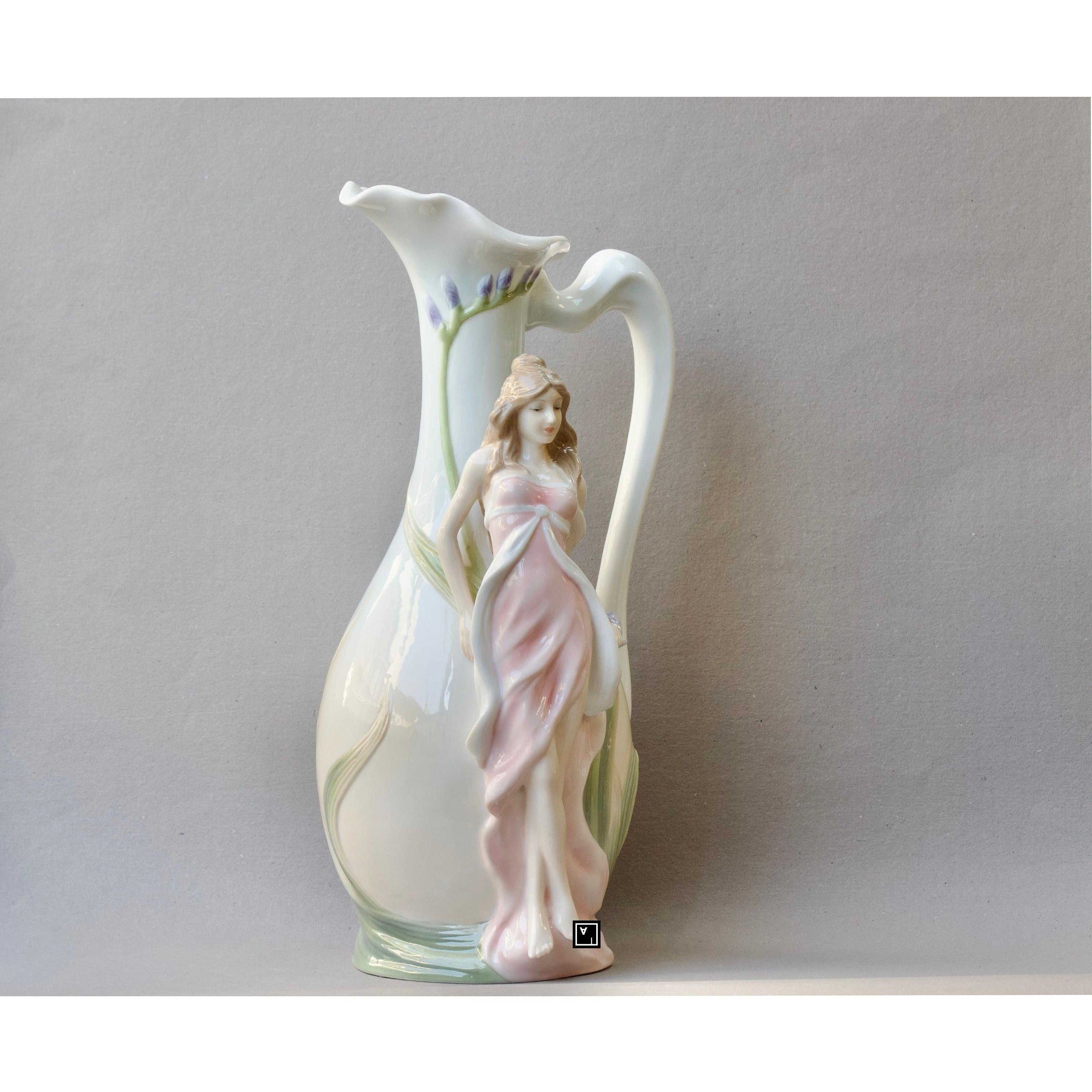 Glazed Pitcher Nymph in Pink Dress Blue Freesia | Vases & Bowls
