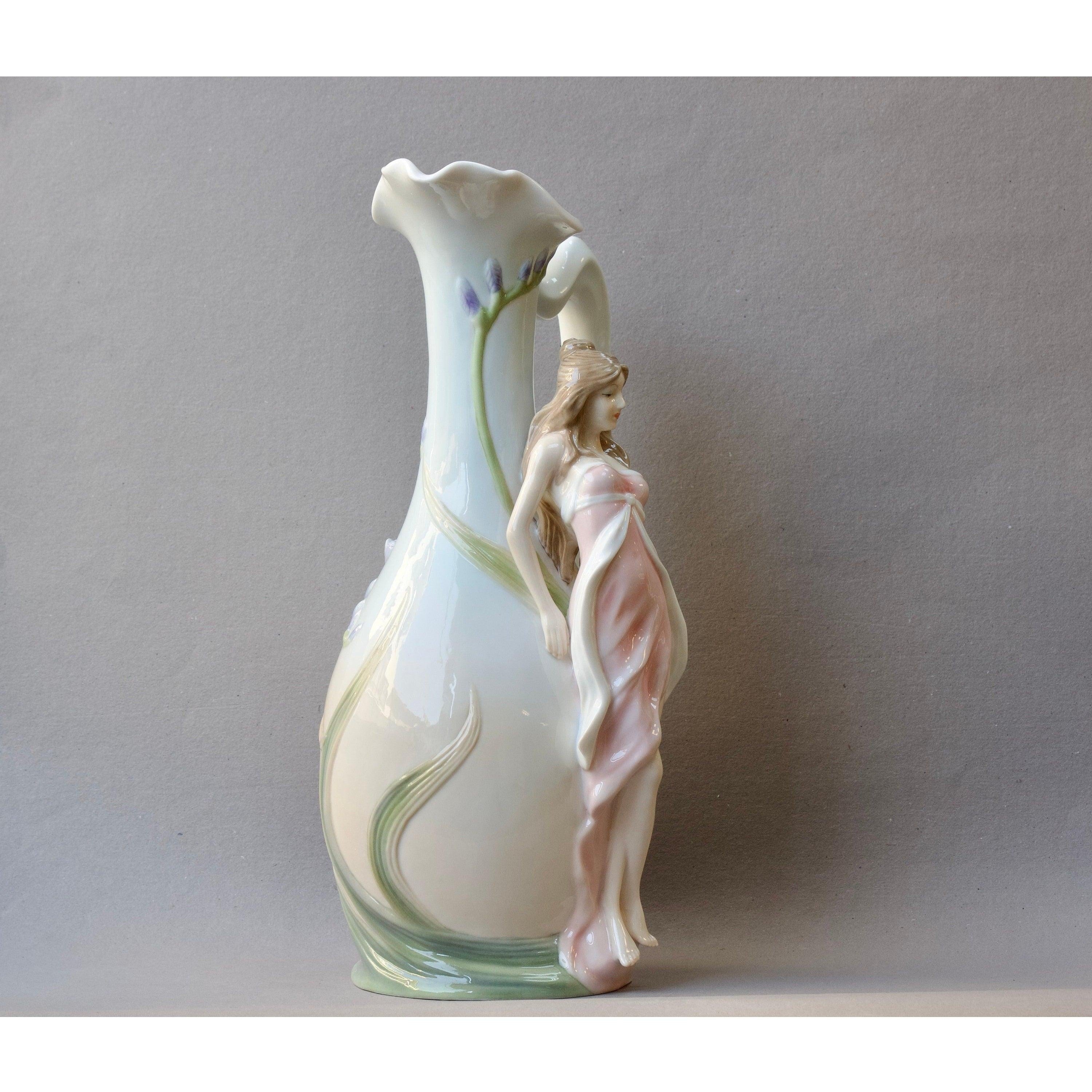 Glazed Pitcher Nymph in Pink Dress Blue Freesia | Vases & Bowls