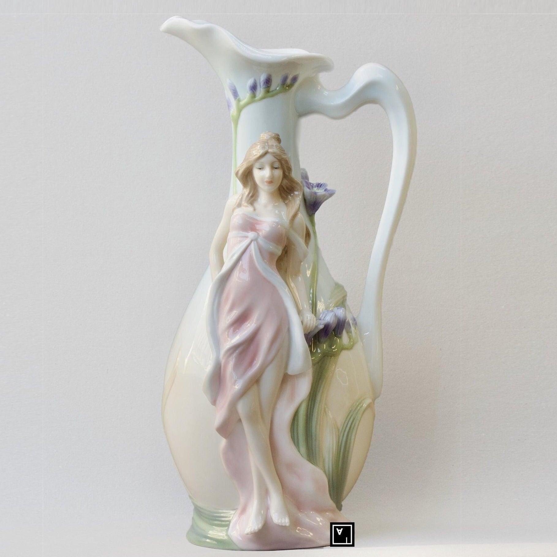 Glazed Pitcher Nymph in Pink Dress Blue Freesia | Vases & Bowls