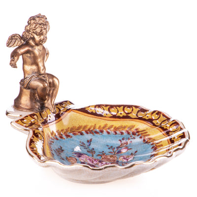 Porcelain with bronze soap dish with angel | Handcrafted Ceramic Decor