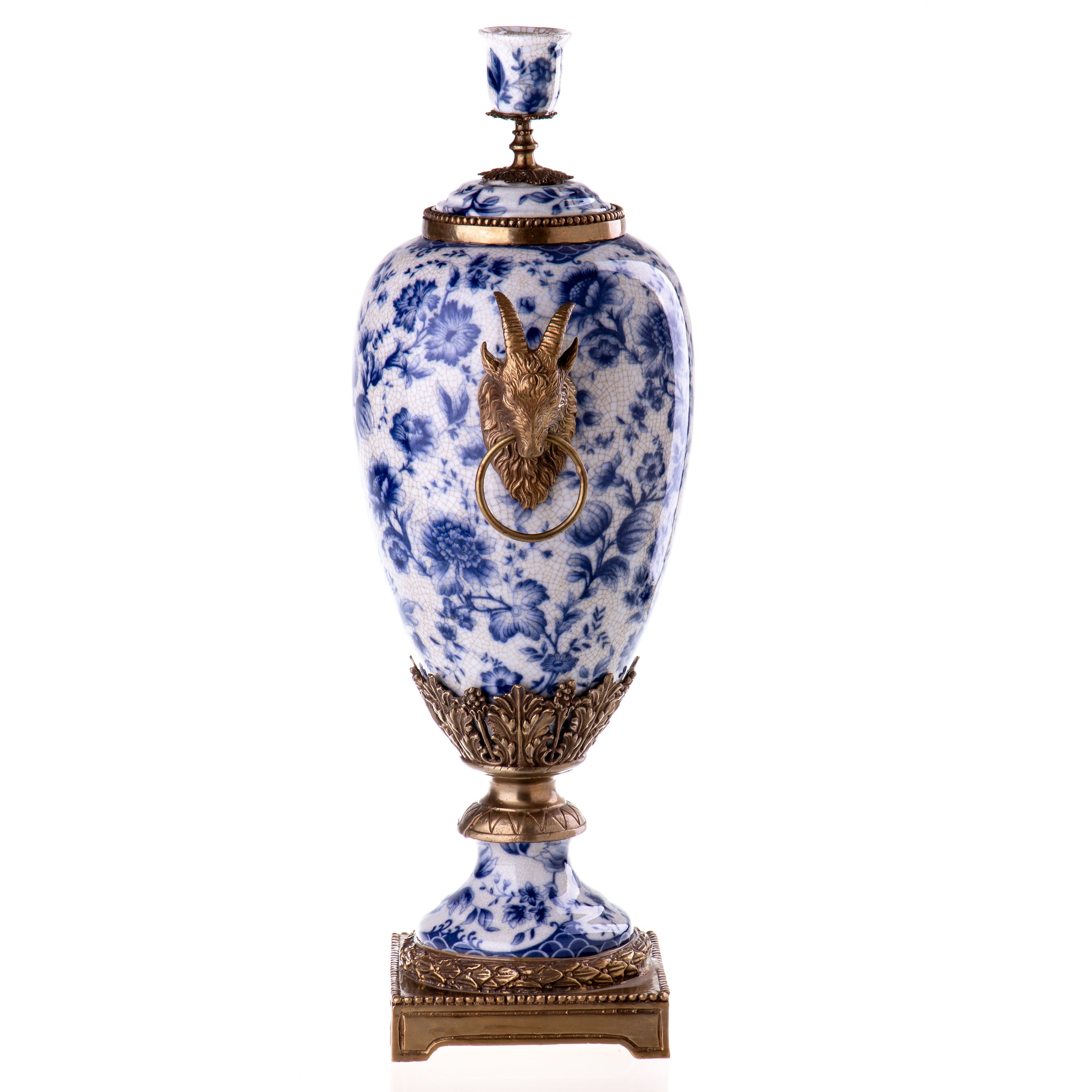 Porcelain Lidded Vase Candle Holder with Bronze Mounts