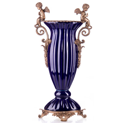 Porcelain with bronze vase with angels | Handcrafted Ceramic Decor