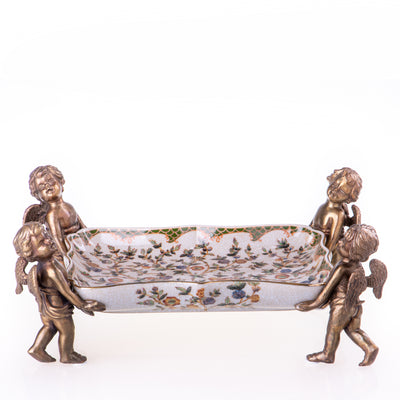 Porcelain with bronze bowl with angels | Handcrafted Ceramic Decor