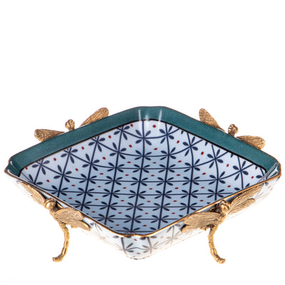 Porcelain with bronze bowl with dragonflies | Handcrafted Ceramic