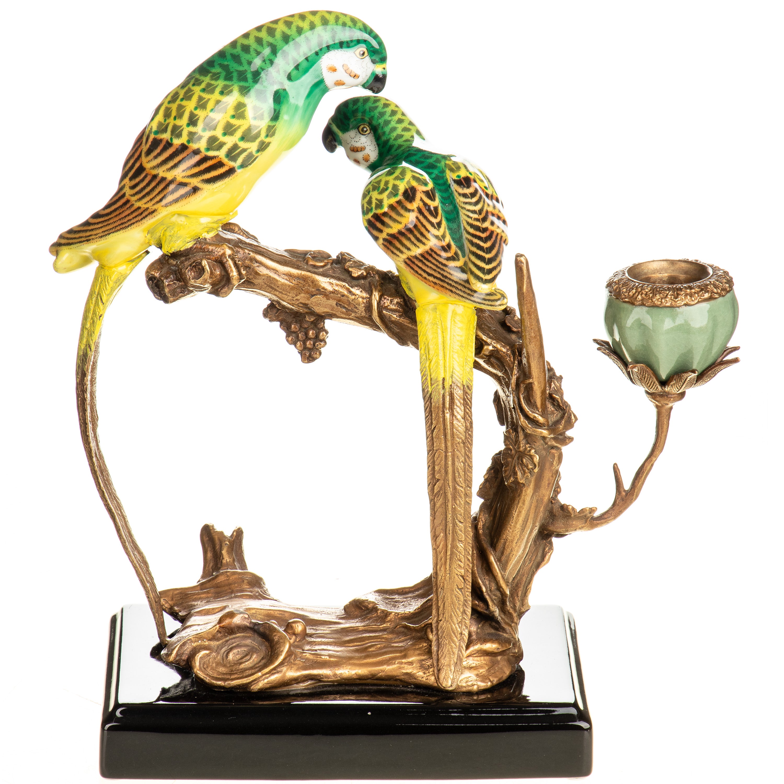 Porcelain Candlestick with Bronze Parrots
